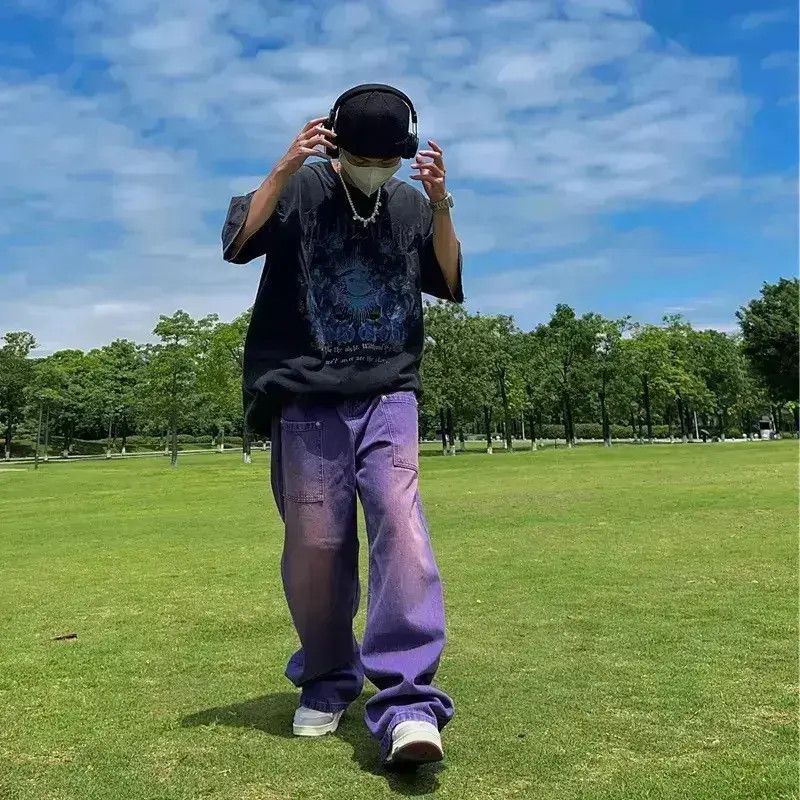 Japanese Brand Purple Y2K Jeans Men Casual Streetwear Retro Size US 30 / EU 46 - 2 Thumbnail