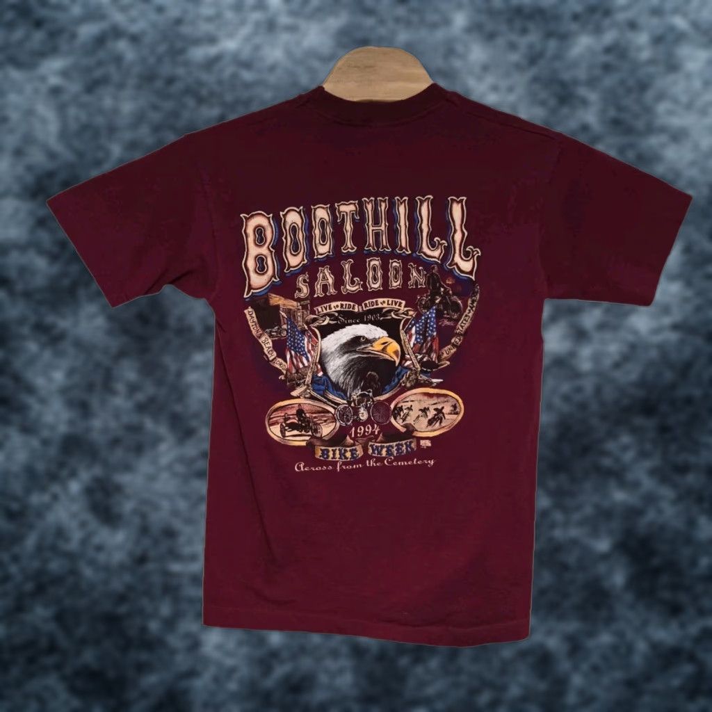 Vintage VINTAGE Boot Hill Saloon T-shirt Shirt Maroon 90s Daytona Bike Week Single Stitch Crew Neck Short Sleeve L Men Size US L / EU 52-54 / 3 - 1 Thumbnail
