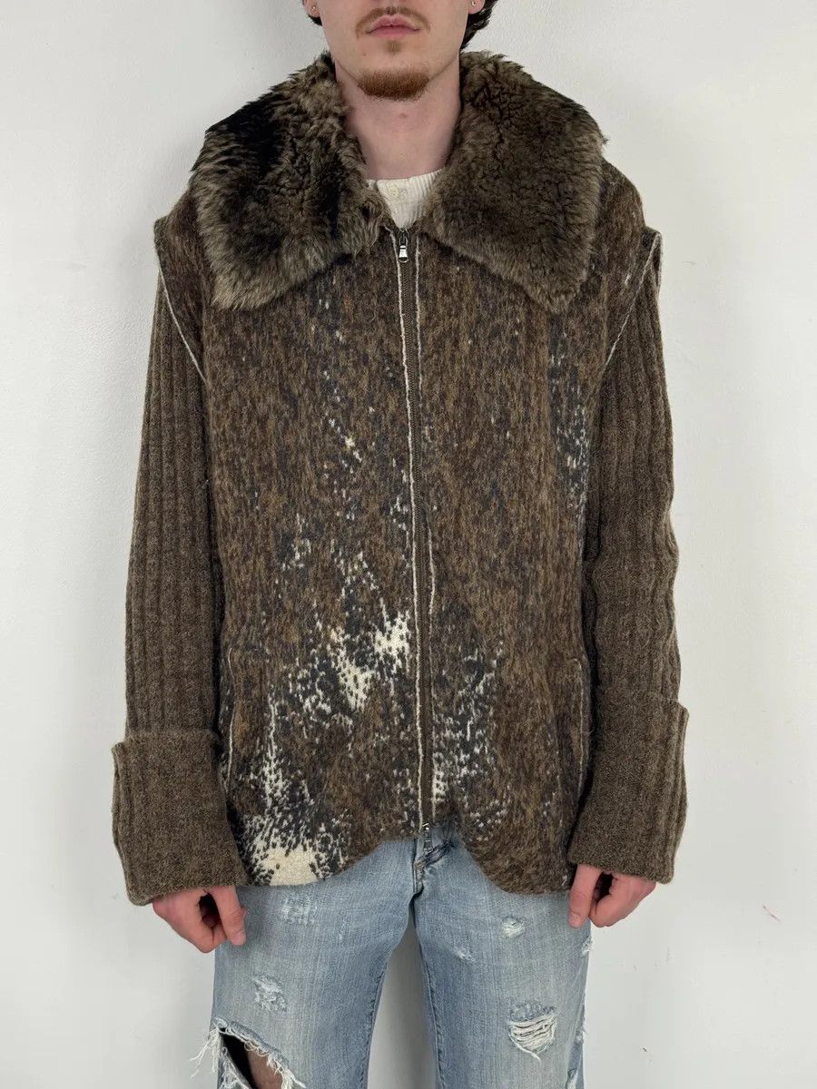 Roberto Cavalli 2000s Roberto Cavalli Brown Wool Mohair Fur Collar Light Jacket Size US XL / EU 56 / 4 - 3 Thumbnail