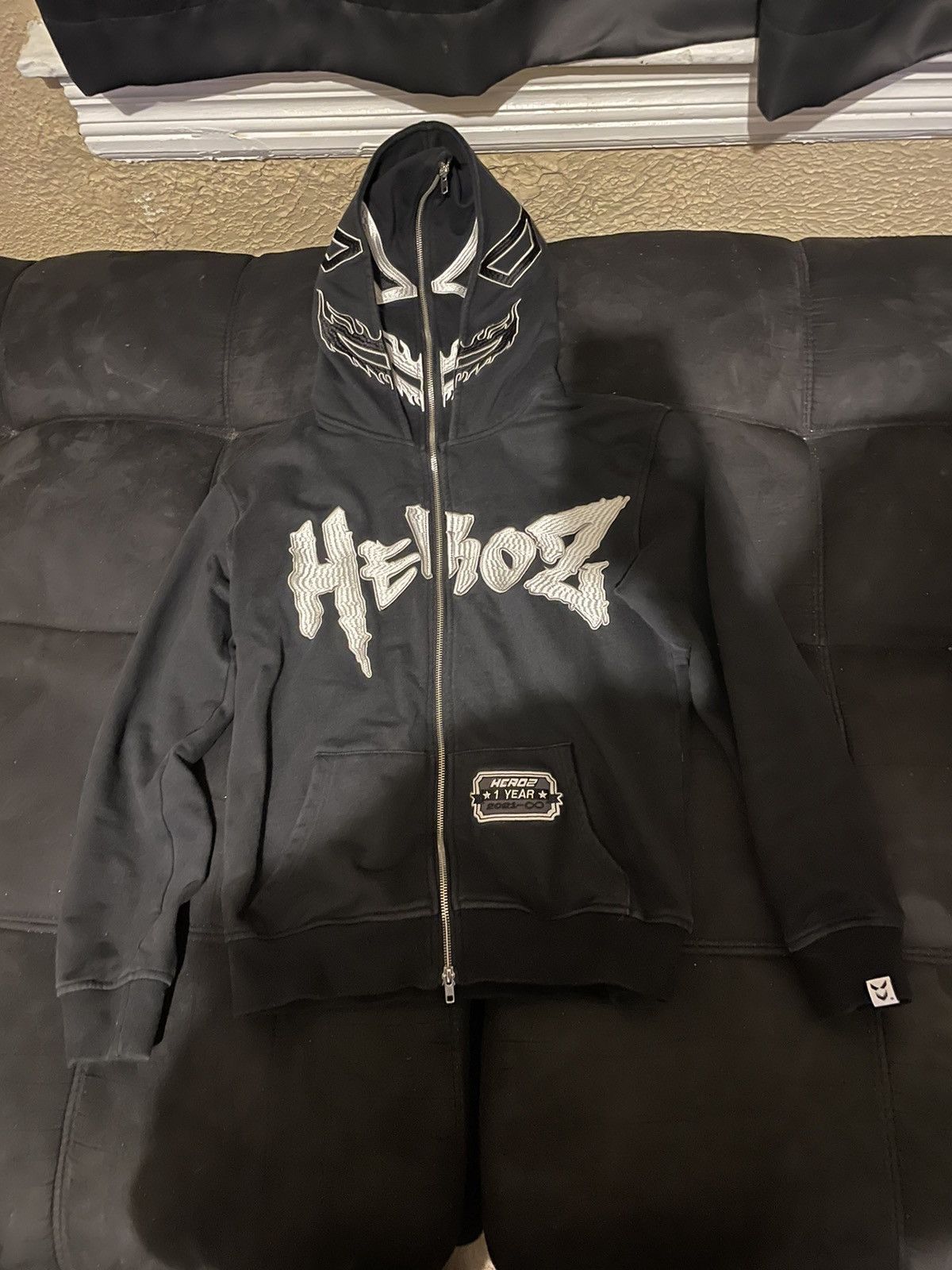 image of Heroz Never Die Double Hooded 1Yr Anniversary in Black, Men's (Size Small)