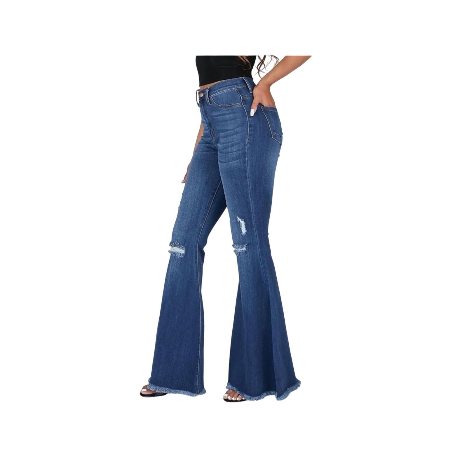 Vintage Vintage Look blue high-rise distressed flare Jeans Sz 25x30 Size 25" / US 0 / IT 36 - 1 Thumbnail