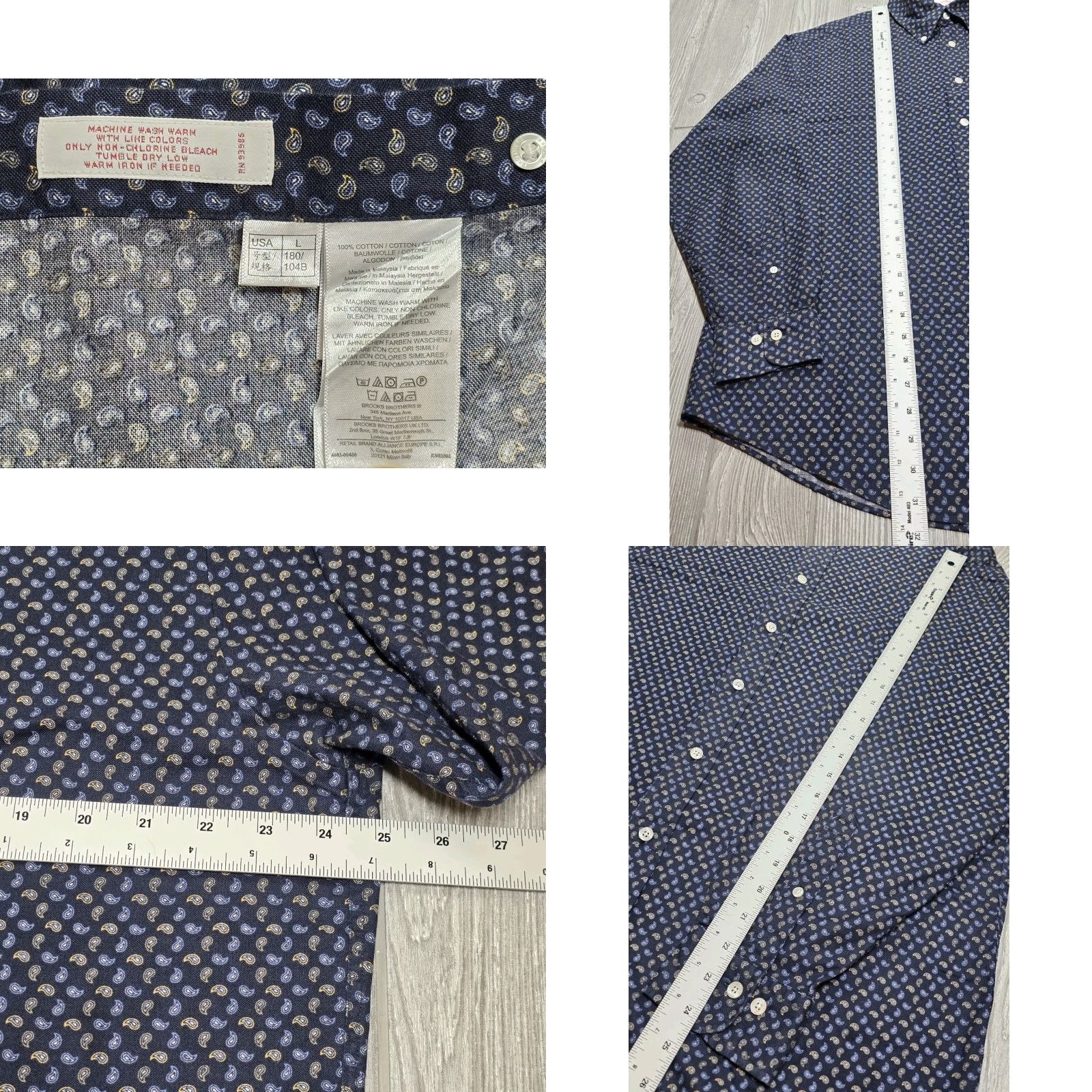 Brooks Brothers BROOKS BROTHERS Button-Up Madison Shirt L Navy Paisley Long Sleeve Men Size US L / EU 52-54 / 3 - 8 Thumbnail