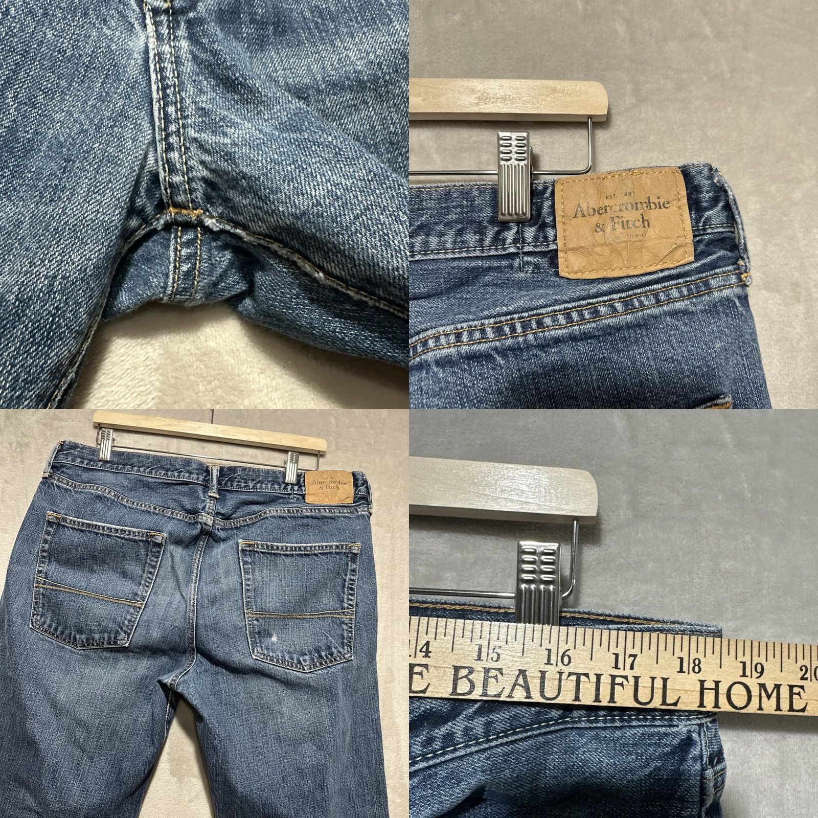 Abercrombie & Fitch VINTAGE Abercrombie & Fitch Kilburn Low Rise Boot Cut Jeans Button Fly Denim Sz 36 Mens Jeans 90s Grunge Blue Distressed N/A Size US 36 / EU 52 - 8 Thumbnail
