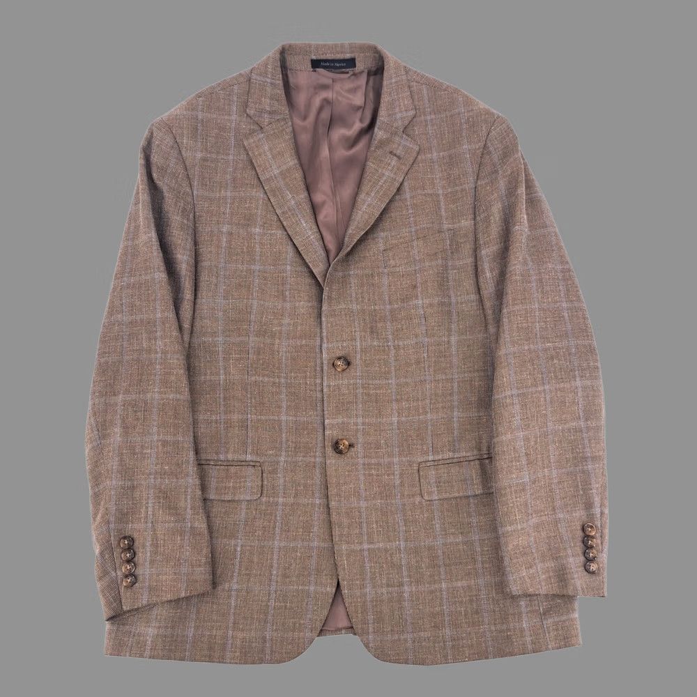 Lauren Ralph Lauren Sport Coat Mens 44r Brown Plaid Wool Silk Linen 2-Button, Men's