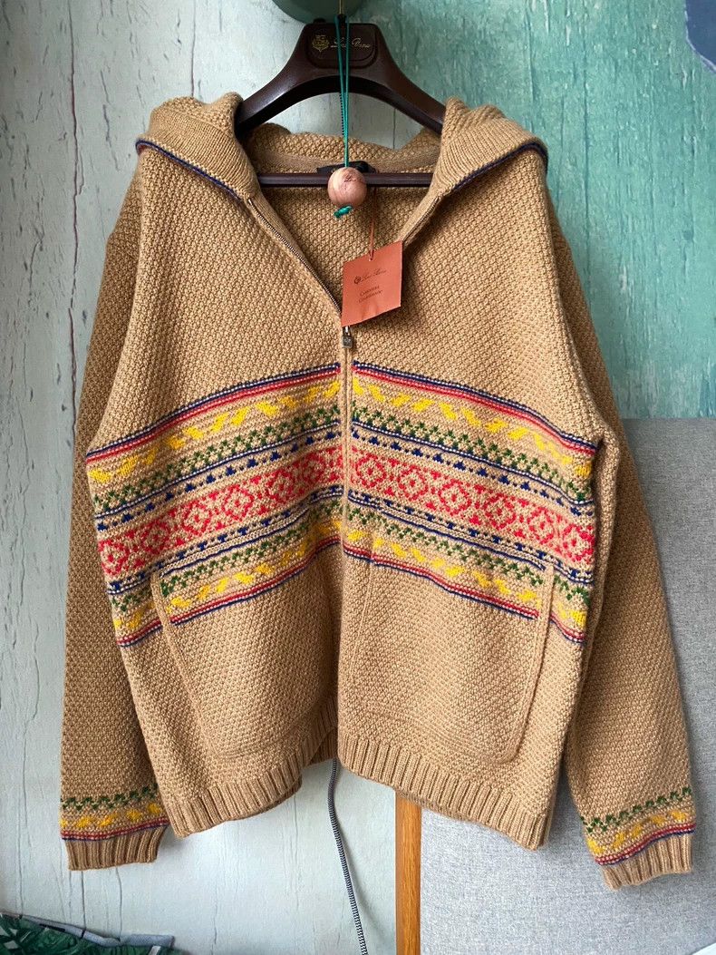 Loro Piana LORO PIANA Cashmere cardigan, camel color patchwork stripe Size M / US 6-8 / IT 42-44 - 1 Thumbnail