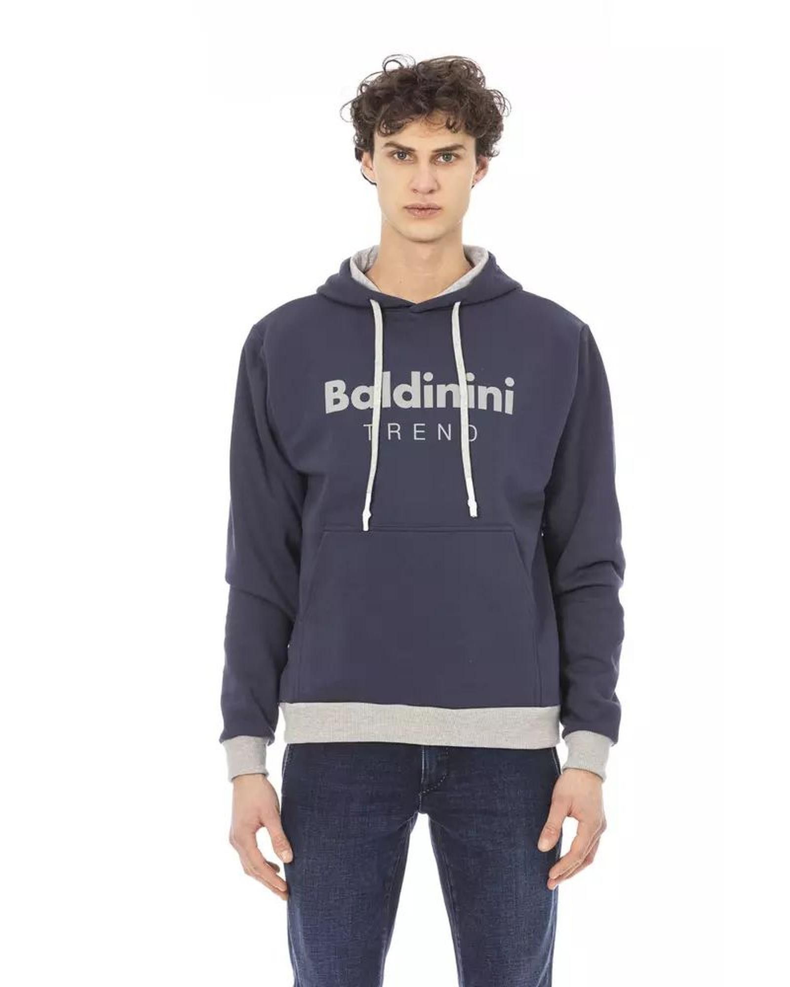 image of Baldinini Fleece Hoodie With Front Logo And Maxi Front Pocket in Blue, Men's (Size 2XL)