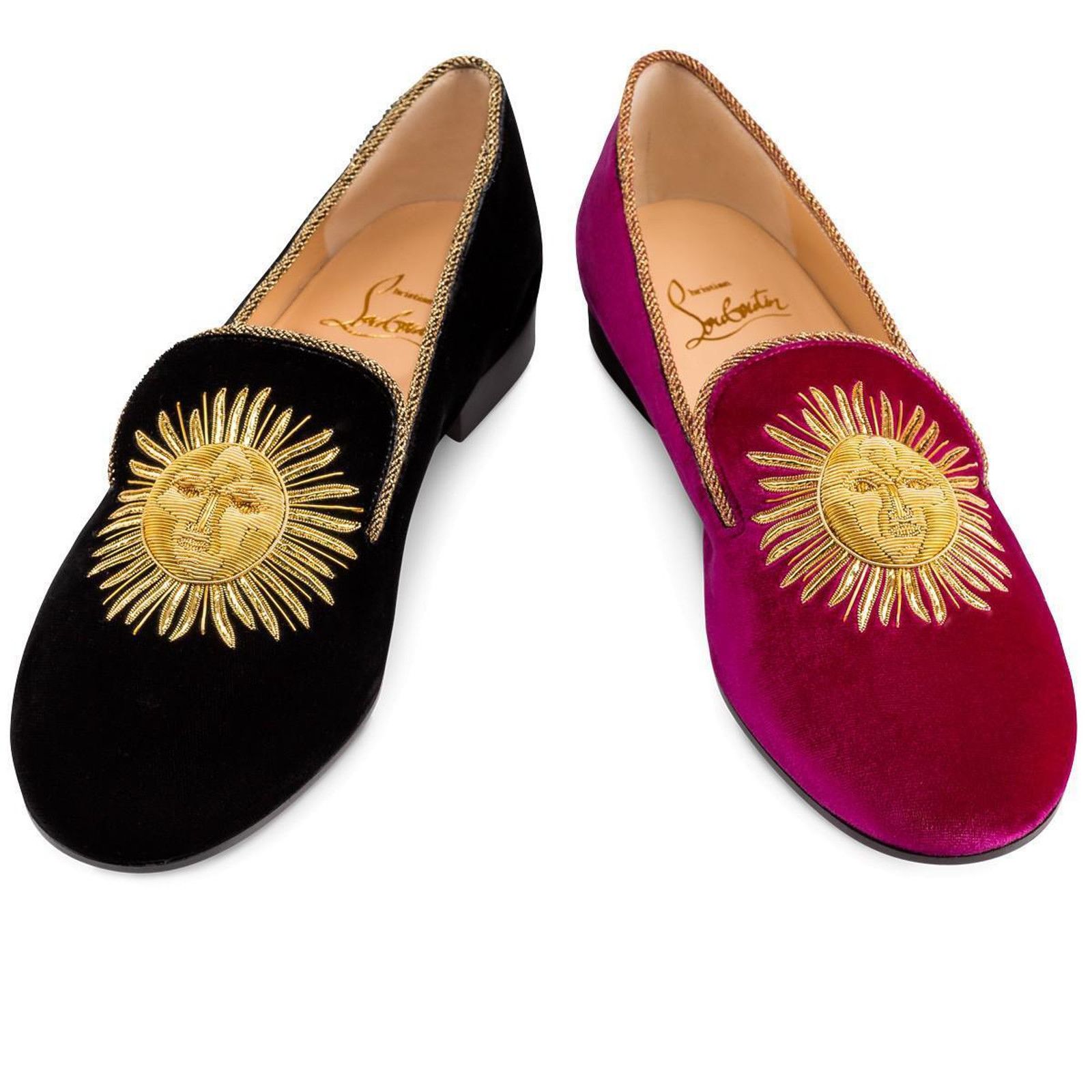 Christian Louboutin Morning Sakouette Flat Black Velvet Gold Sun Slip Loafer 37 Size US 7 / IT 37 - 5 Thumbnail