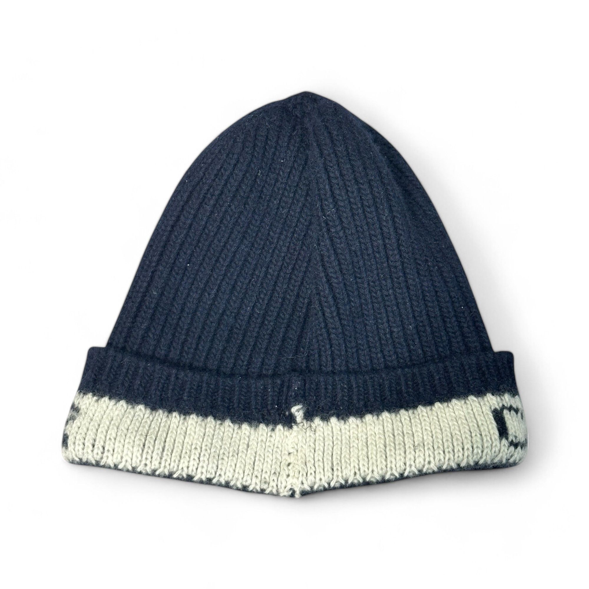 Dior Striped Logo Beanie in Navy and White D-White beanie in navy blue cashmere and wool – THE LUXURY DEAL main image 4