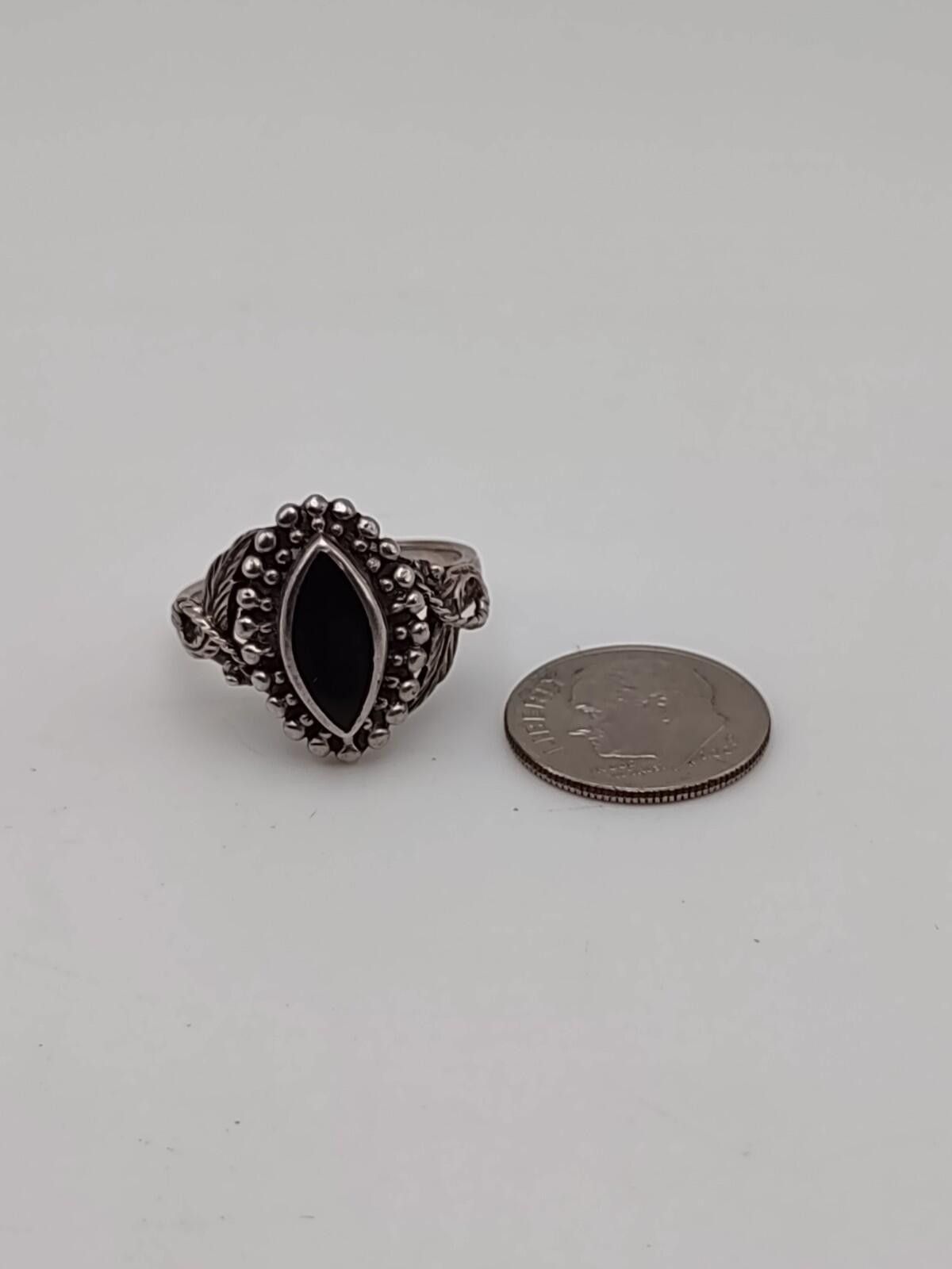 The Unbranded Brand Southwestern Sterling Silver Black Onyx Marquise Ring Size 9 Size ONE SIZE - 2 Thumbnail