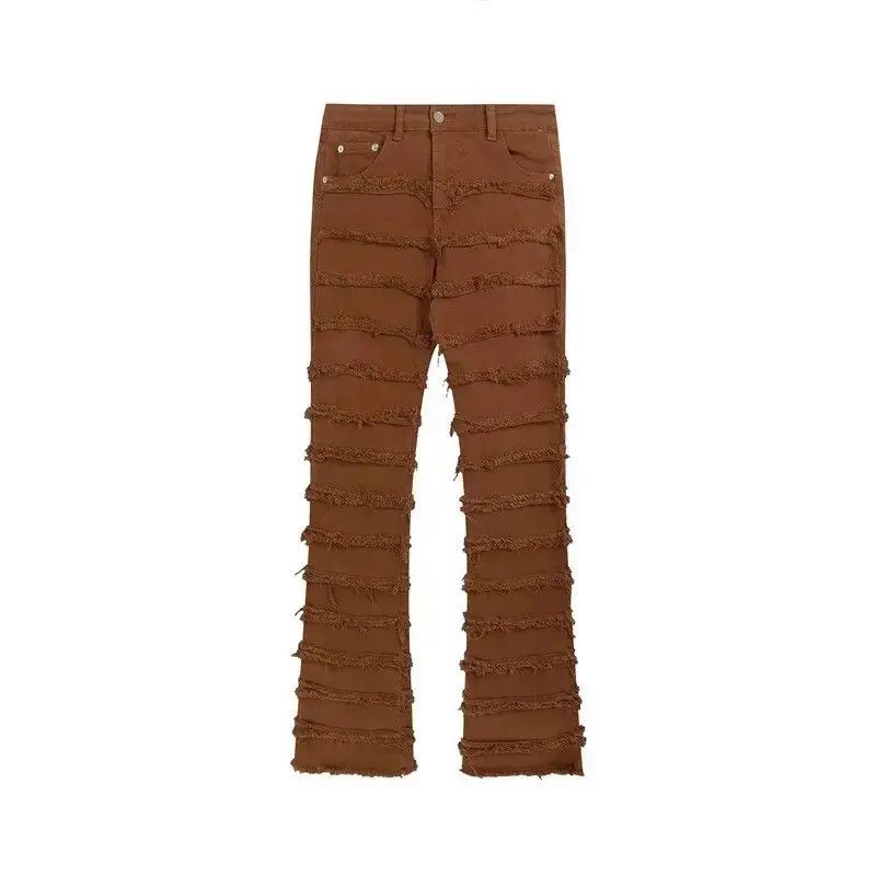 Japanese Brand Black Striped Tassel Frayed Straight Baggy Jeans Pants Size US 32 / EU 48 - 6 Thumbnail