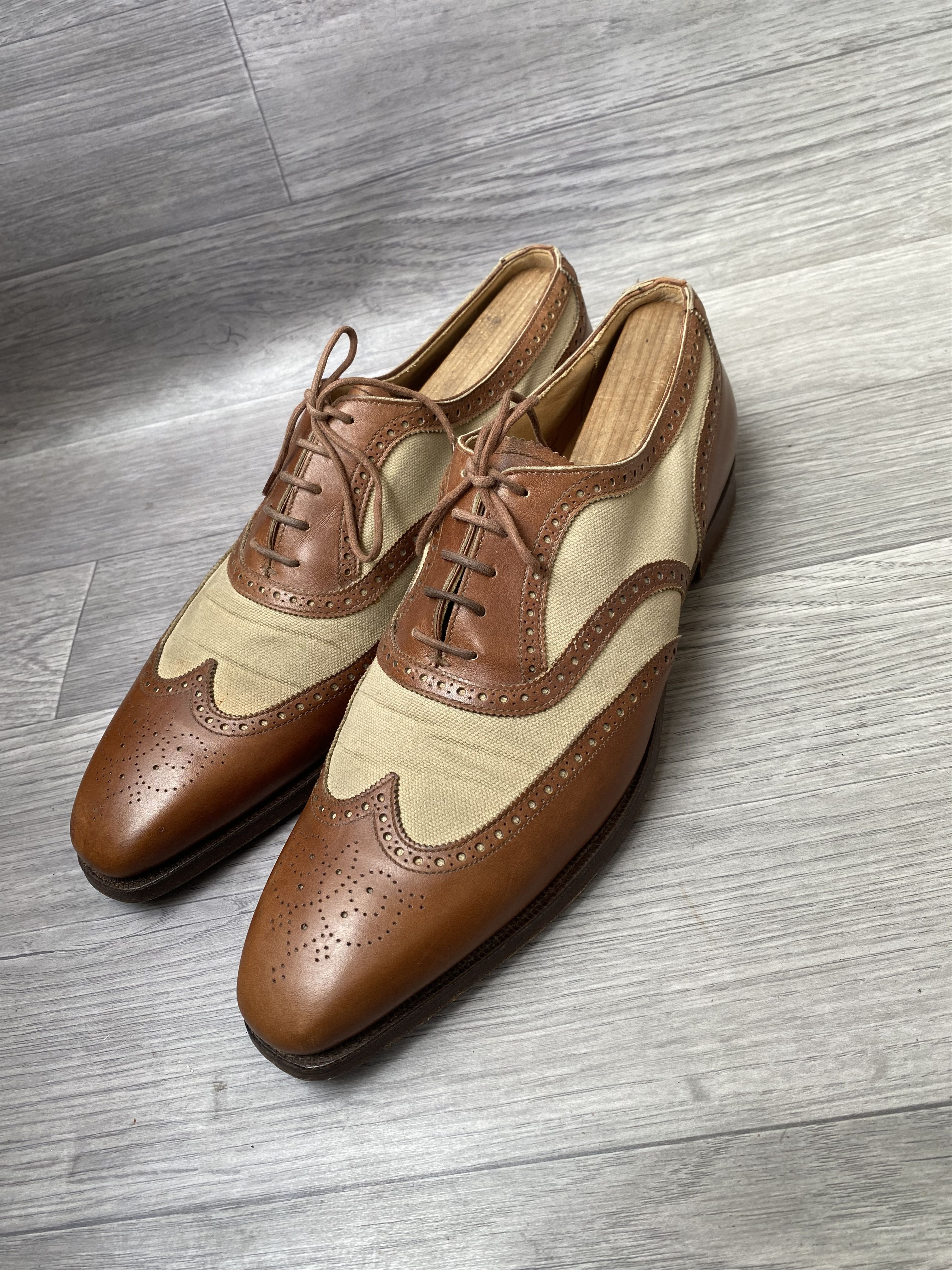 Crockett and jones two tone wingtip dress oxford shoes