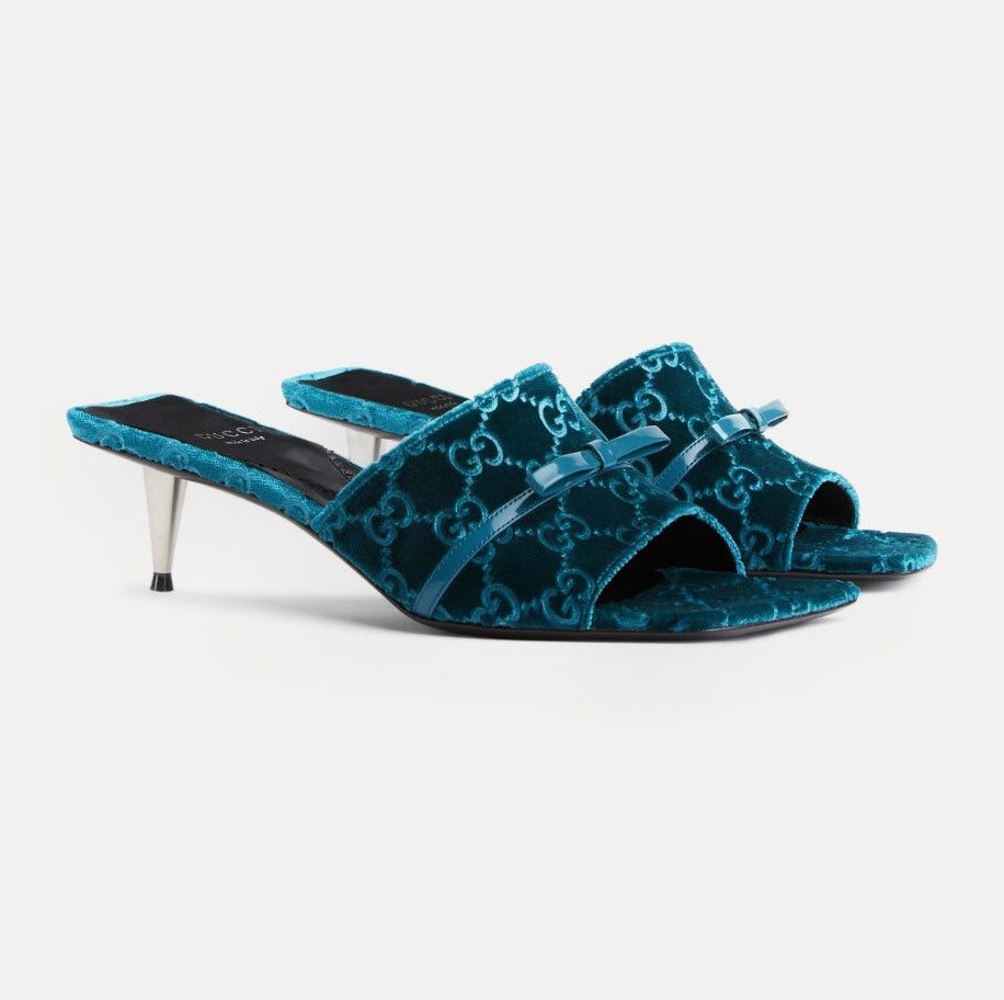 Gucci GG Jacquard Bow Slide Sandals SIZE 38.5