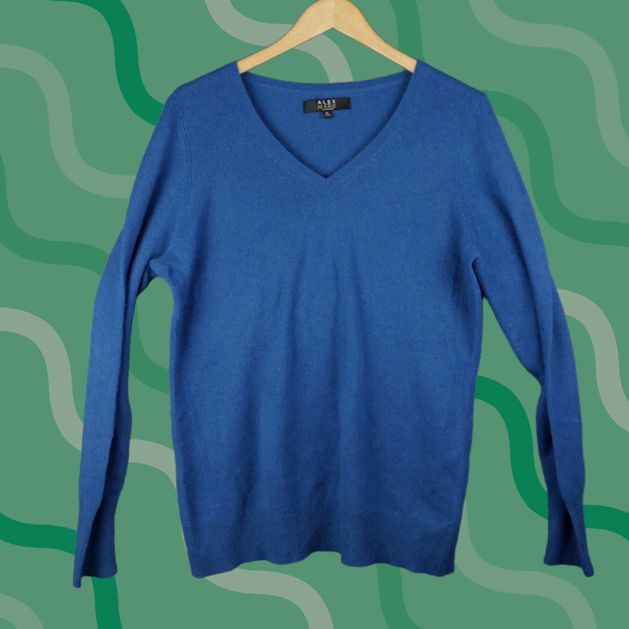 Vintage Alex Marie Sweater Womens XL Blue Cashmere V-Neck Pullover Long Sleeve Knit Size XL / US 12-14 / IT 48-50 - 1 Thumbnail