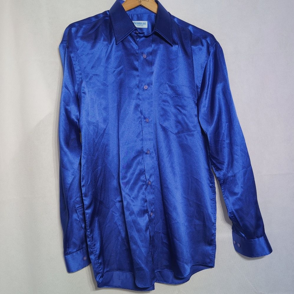 Handmade Number One Tailored sz L Sleek Blue Satin Shirt Size US L / EU 52-54 / 3 - 2 Thumbnail