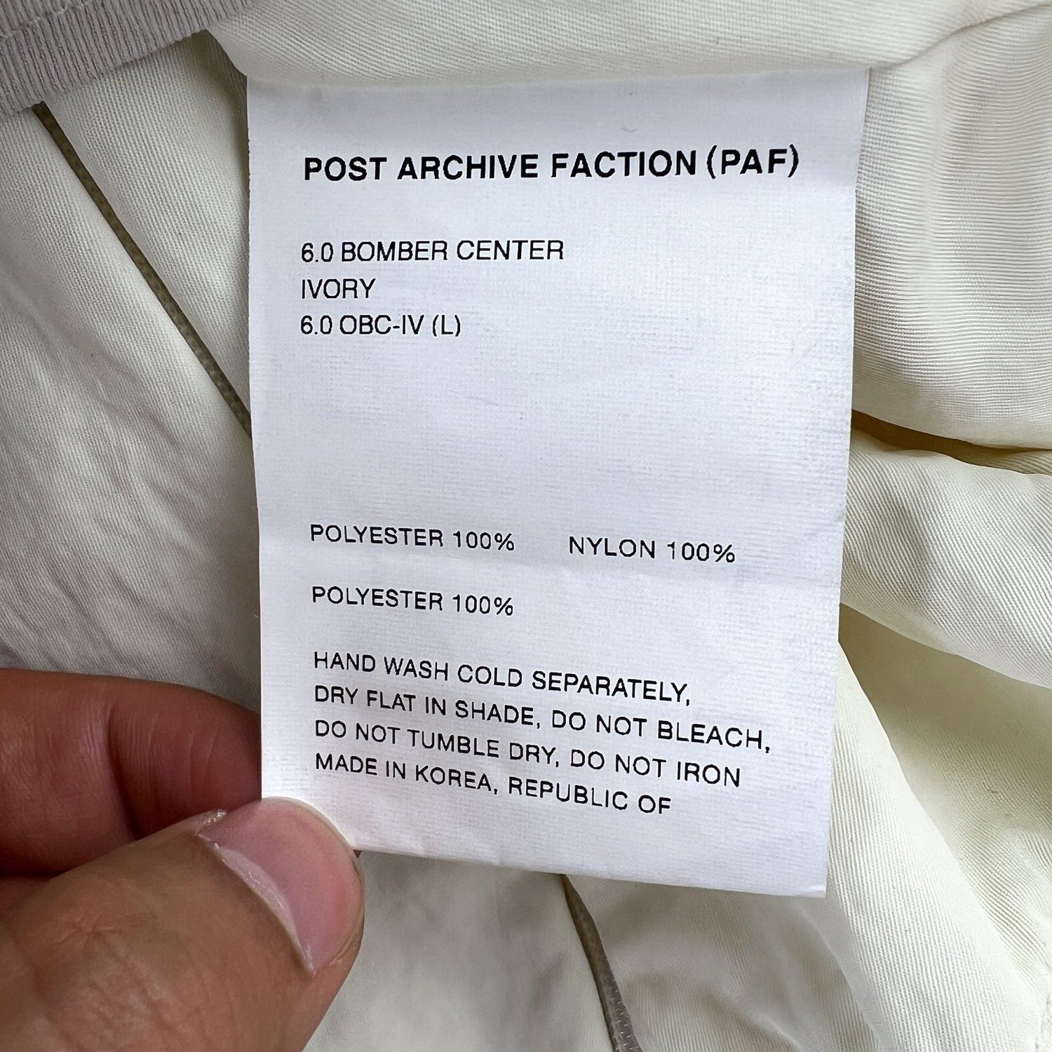 POST ARCHIVE FACTION (PAF) Post Archive Faction Ivory 6.0 Bomber Center Jacket Size US L / EU 52-54 / 3 - 5 Thumbnail