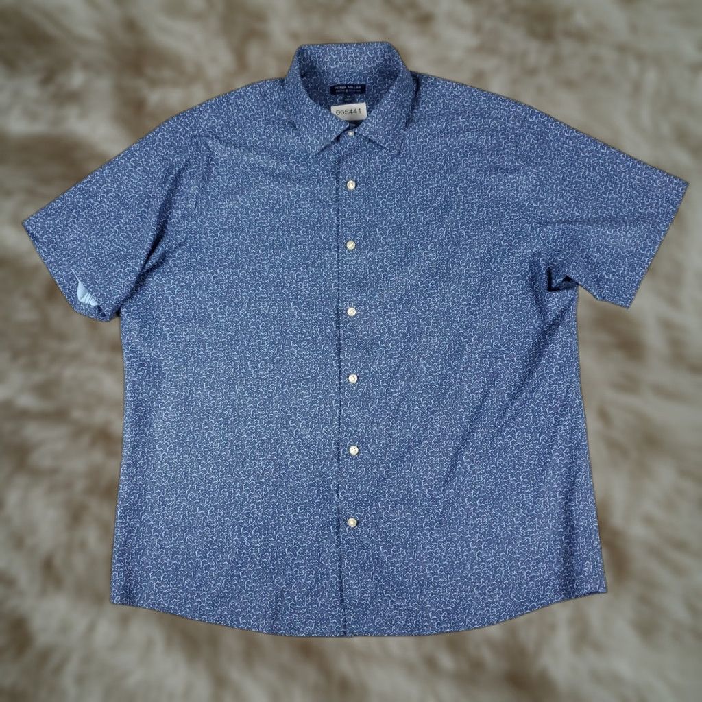 Peter Millar Peter Millar Shirt Mens XL Blue Clock Hands Print Crown Button Up Geometric Short Sleeve Collared Size US XL / EU 56 / 4 - 1 Thumbnail