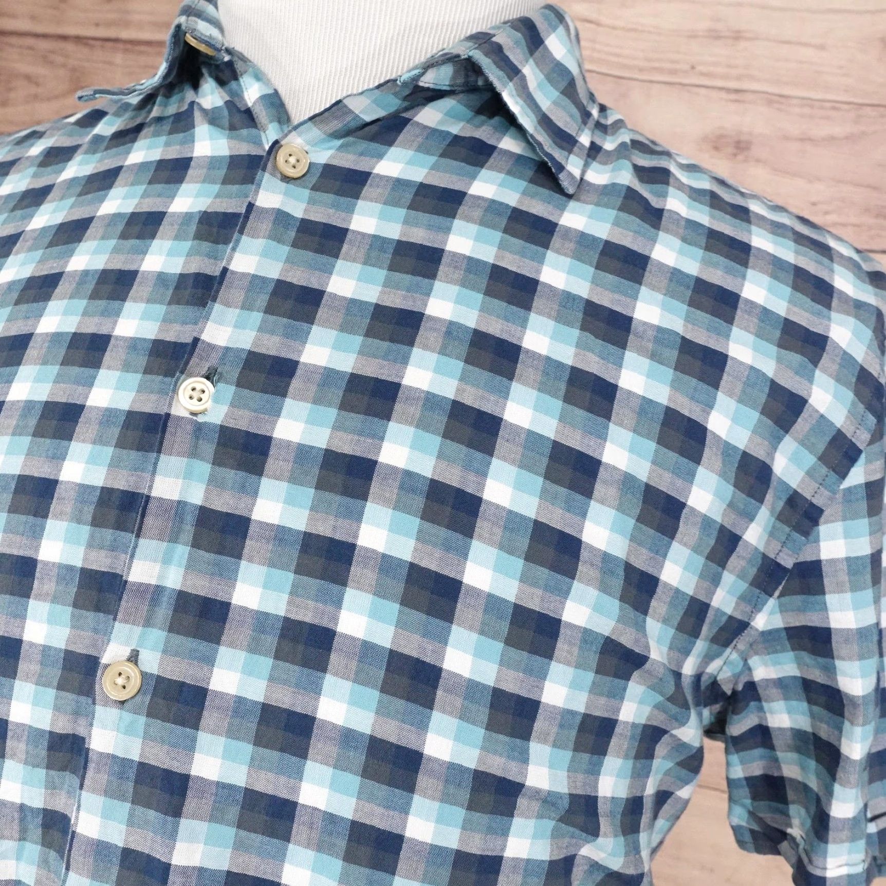John Varvatos John Varvatos U.S.A. Shirt Mens Large Blue Plaid Cotton Button-Up Short Sleeve Mens Size US L / EU 52-54 / 3 - 2 Thumbnail