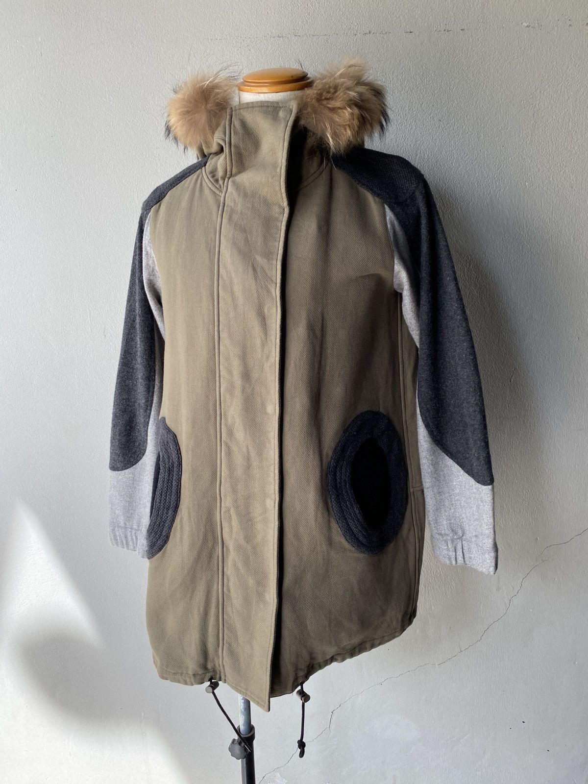 Tsumori Chisato TSUMORI CHISATO Khaki & Knit Fur Hood Coat Size US M / EU 48-50 / 2 - 15 Thumbnail