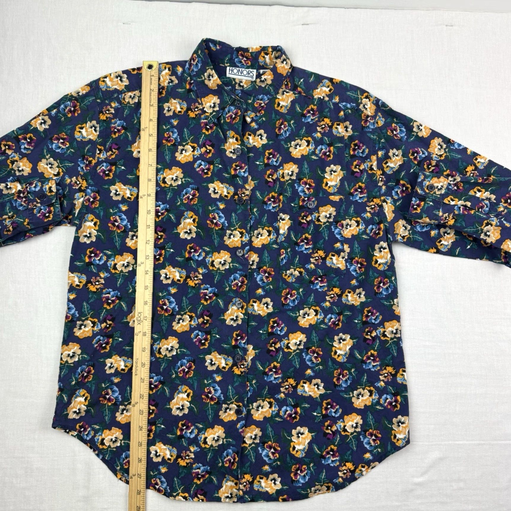 Vintage VINTAGE Honors Floral Button-Up Shirt Womens Large Blue Flowers 90s Y2K Ladies Long Sleeve Collared Shirt Size L / US 10 / IT 46 - 5 Thumbnail