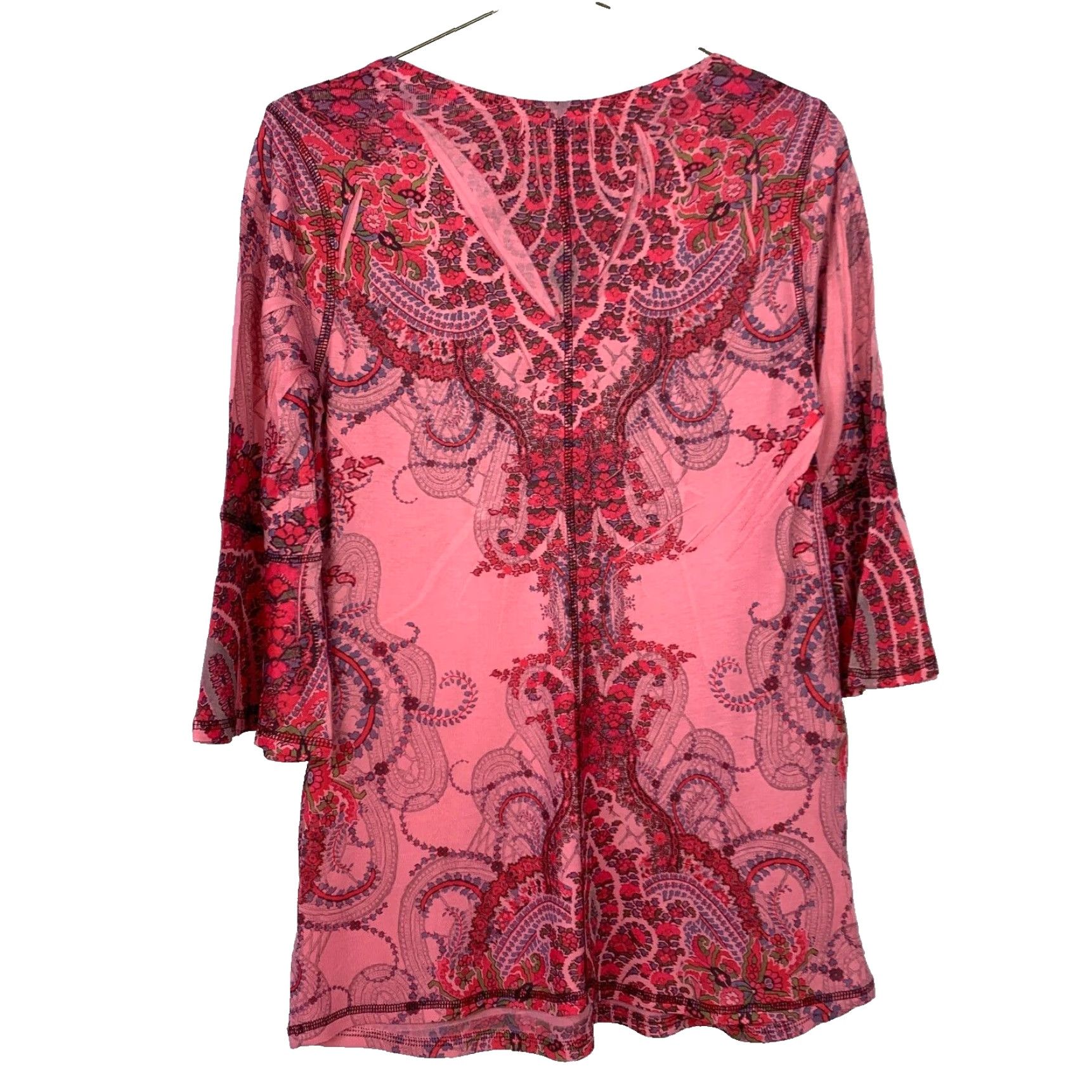Vintage Oneworld One World Live & Let Live Bell Sleeve Pink Artsy Short Sleeve Shirt Top Small Womens Blouse Paisley 100% Polyester Size S / US 4 / IT 40 - 7 Thumbnail