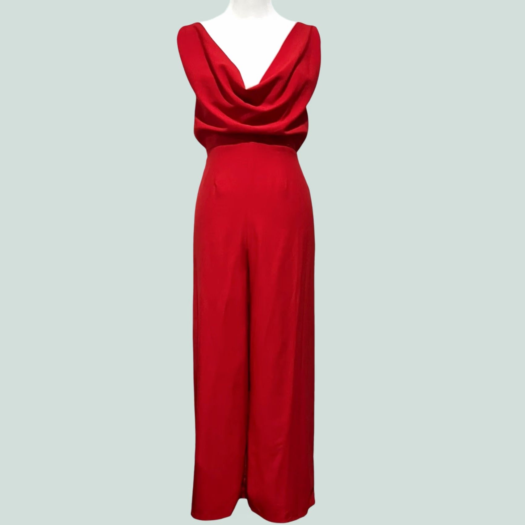 Asos ASOS Jumpsuit Womens Red Draped Neckline Open Back Strappy Size 6 Size 28" / US 6 / IT 42 - 1 Thumbnail