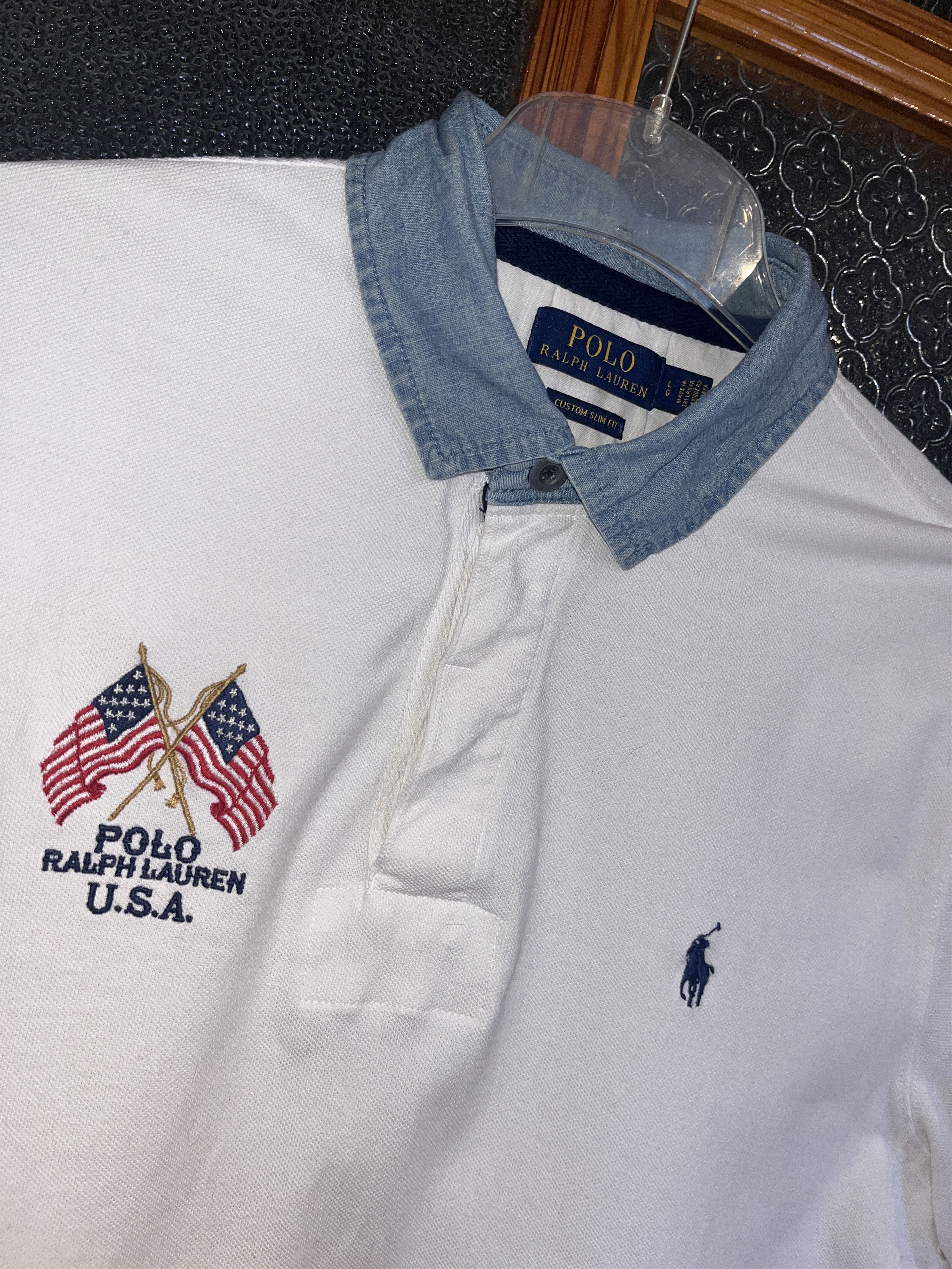 Polo Ralph Lauren Vintage Polo Ralph Lauren White Polo Shirt USA Flag Size US L / EU 52-54 / 3 - 2 Thumbnail