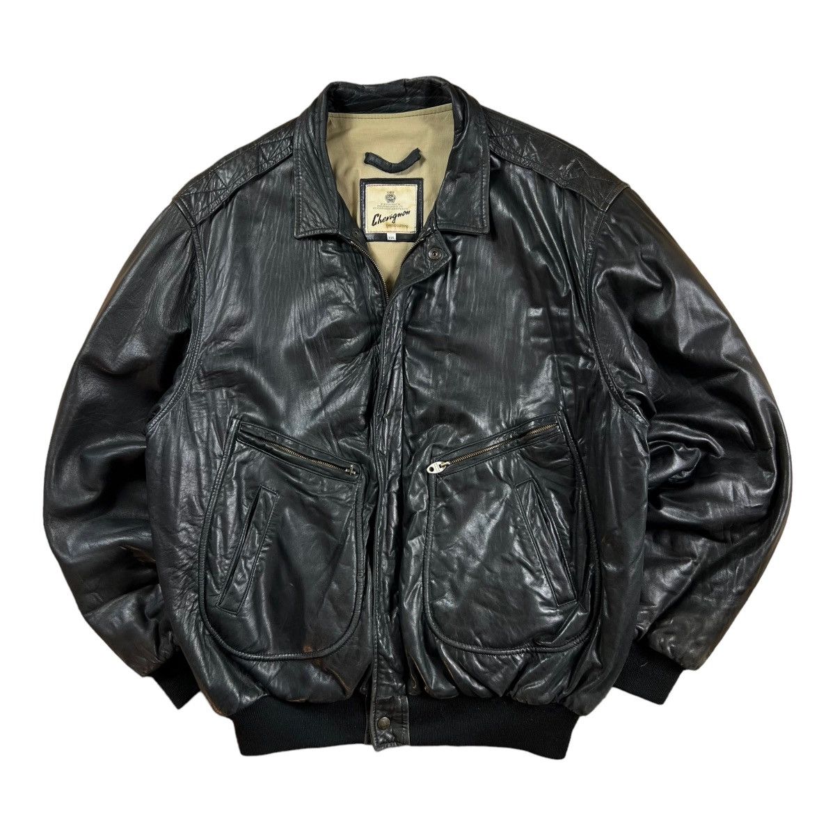 image of Chevignon Leather Bomber Jacket Riri Zip Rave in Black, Men's (Size XL)