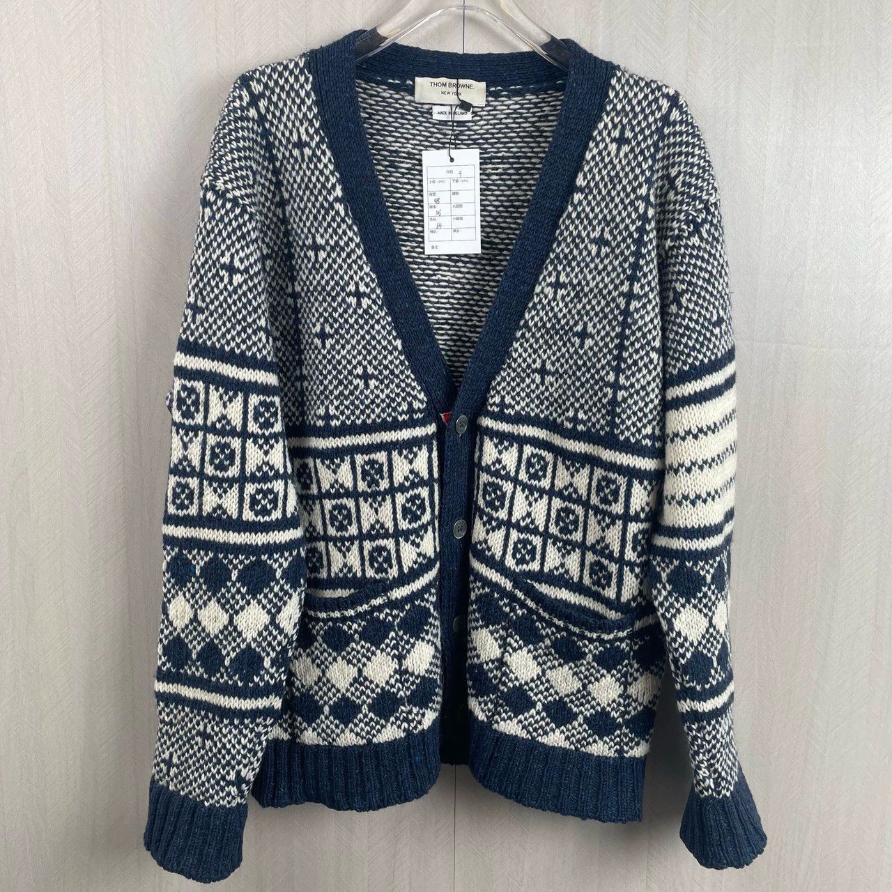 Thom Browne ThomBrowne White Navy Pattern Cardigan Size US XS / EU 42 / 0 - 1 Thumbnail