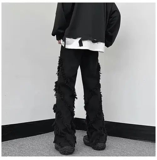 Jean Men Solid Ragged Edge Straight Jeans Size US 32 / EU 48 - 3 Thumbnail