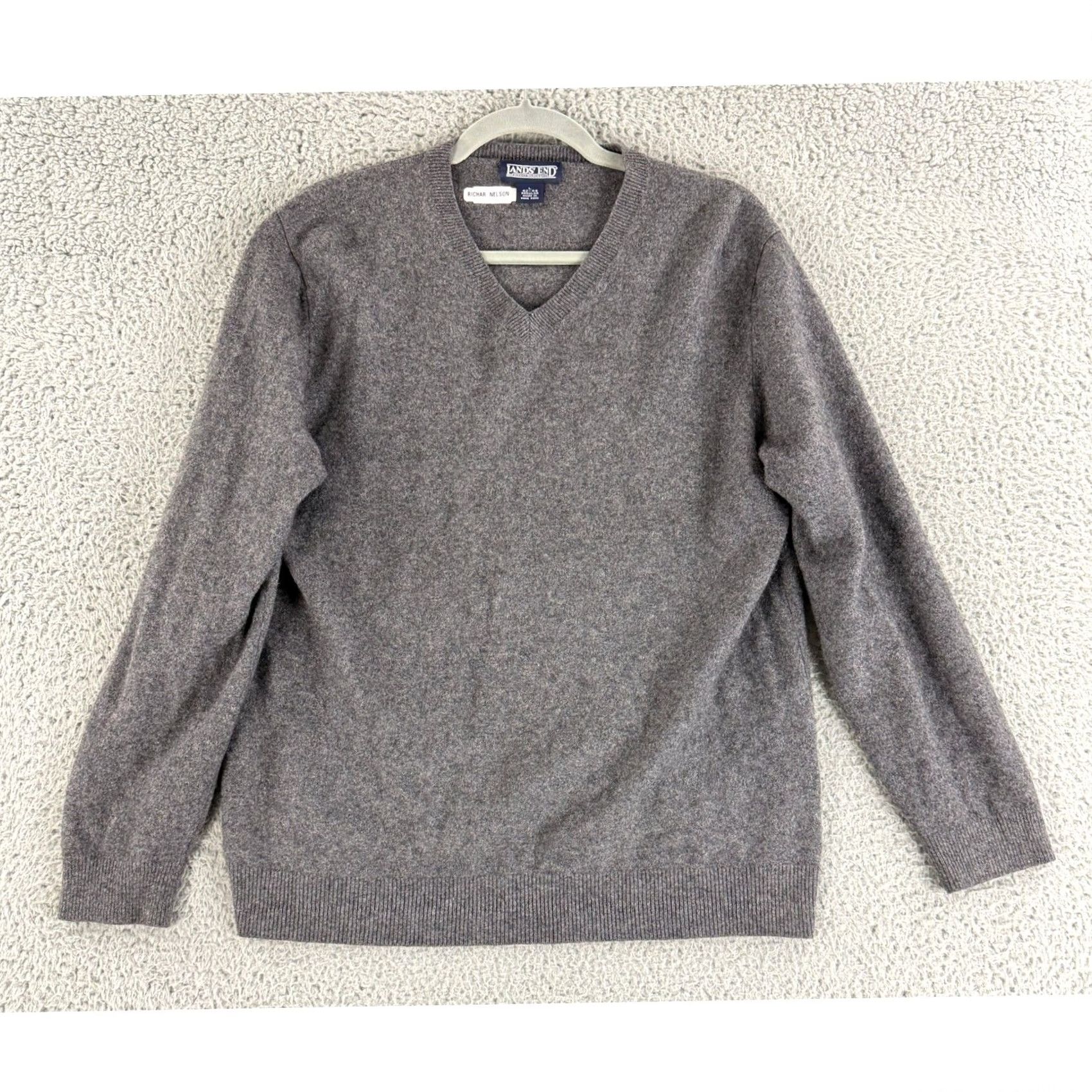 Lands' End Lands' End V-Neck Sweater Mens L Gray 100% Cashmere Blend Pullover 42-44 Size US L / EU 52-54 / 3 - 2 Thumbnail