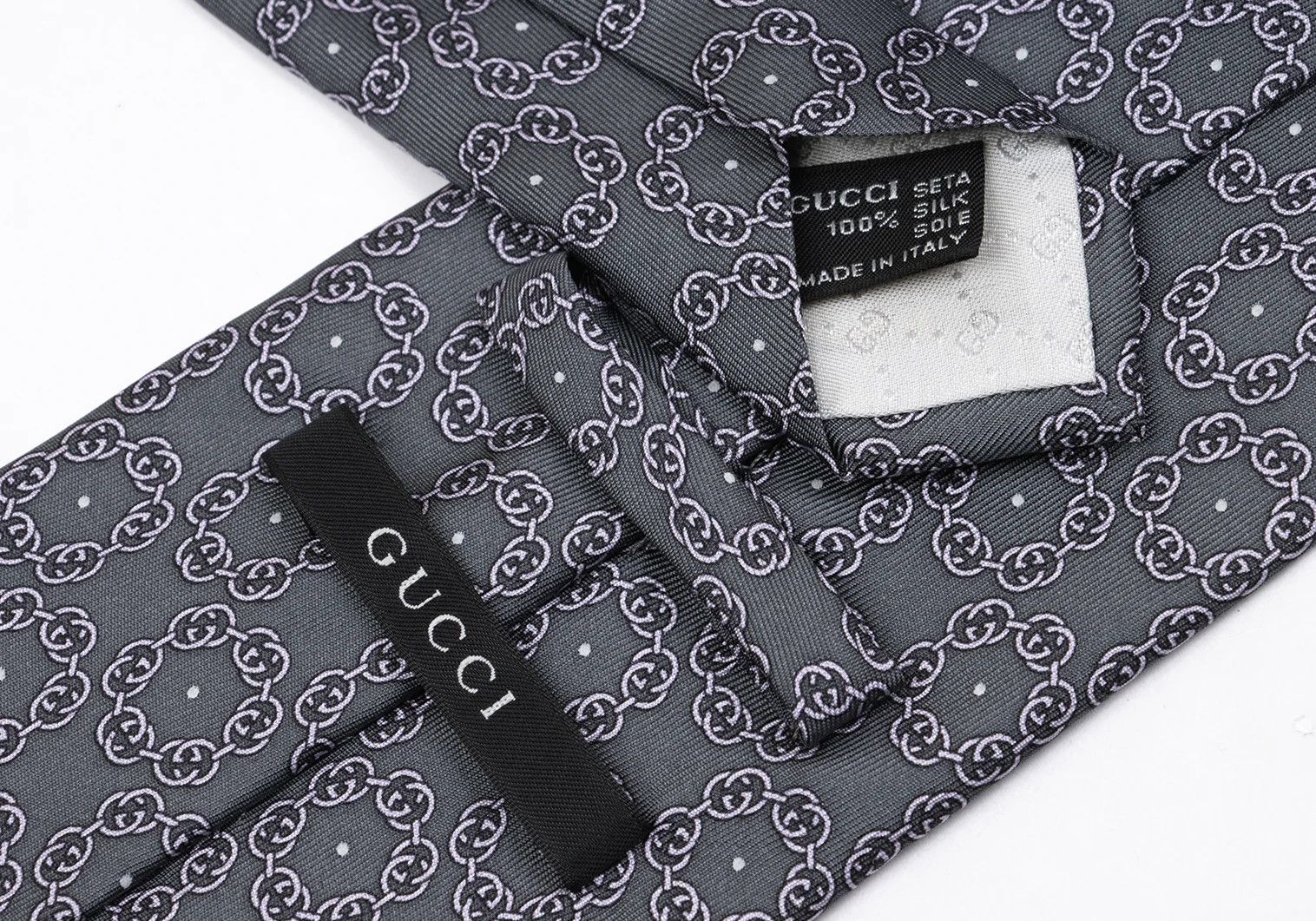 Gucci GG Circle Print Silk Tie in Gray Pink Size ONE SIZE - 7 Thumbnail