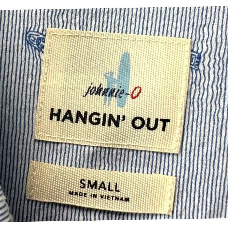 johnnie-O Johnnie-O Hangin Out Button Up Shirt Mens Small Blue Allover Print Surfing Button-Up Short Sleeve Collar Casual Workwear Pockets Mens Size US S / EU 44-46 / 1 - 4 Thumbnail