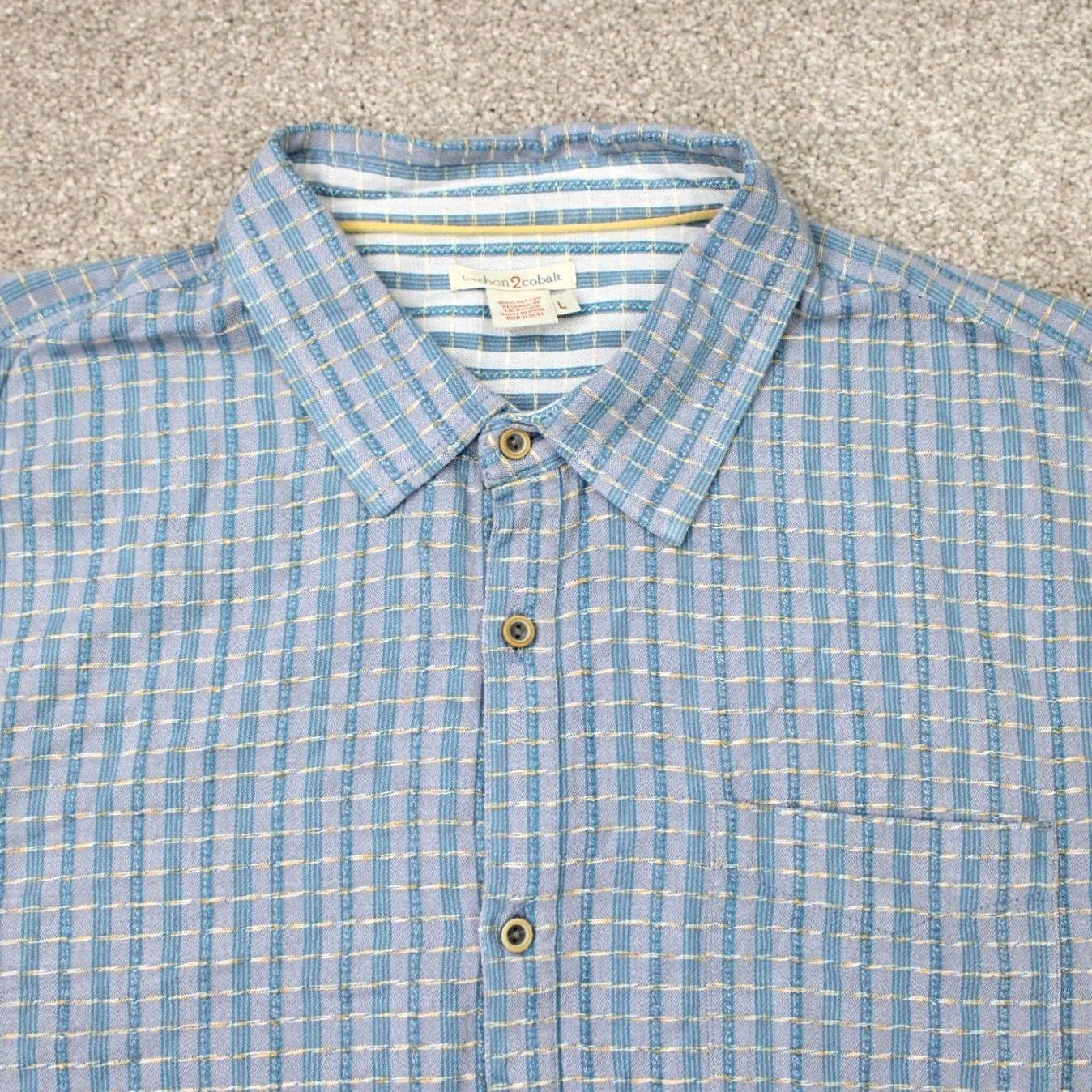 Carbon2Cobalt Carbon 2 Cobalt Shirt Mens Large Blue/Yellow Check Textured Cotton Long Sleeve Size US L / EU 52-54 / 3 - 4 Thumbnail