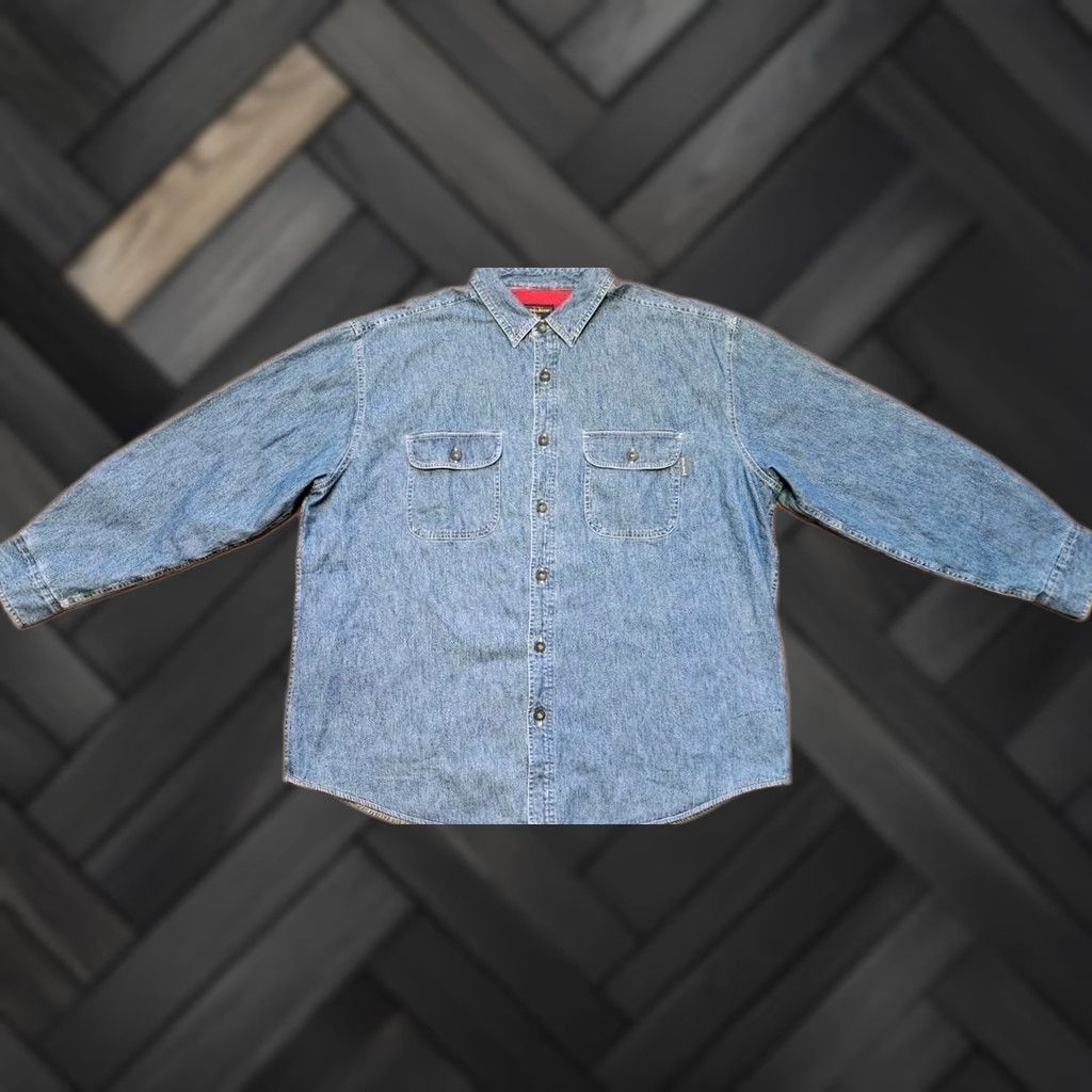 Vintage VINTAGE Woolrich Denim Shirt Jacket Men’s XL Blue Denim Fleece Lined Shacket Long Sleeve Button-Up Casual Retro Western City Stylish Mens Size US XL / EU 56 / 4 - 1 Thumbnail