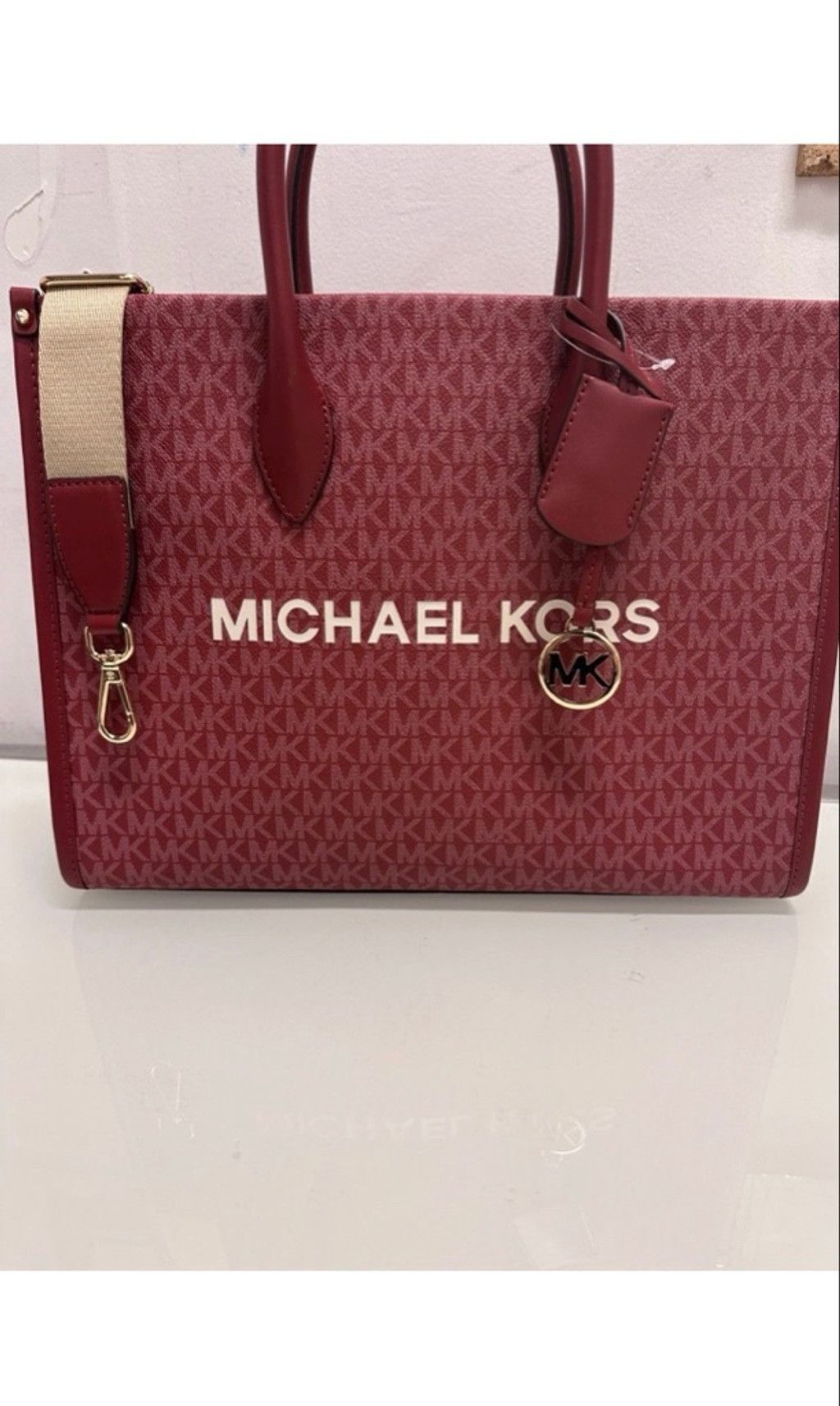 Michael Kors Michael Kors Mirella EW Tote Bag Red with Beige Strap Size ONE SIZE - 3 Thumbnail
