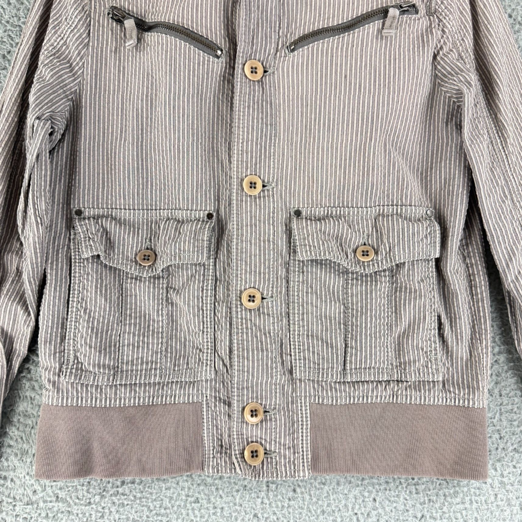 Vintage Vintage Triple 5 Soul Jacket Womens M Gray Striped Button Front Mock Neck Jacket Size M / US 6-8 / IT 42-44 - 3 Thumbnail
