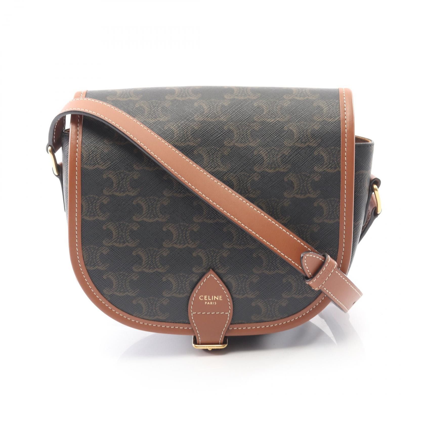 Celine Celine CELINE Folco Medium Bag Triomphe Coated Canvas Shoulder Bag Leather Shoulder Bag DUTY FREE for USA Size ONE SIZE - 1 Thumbnail