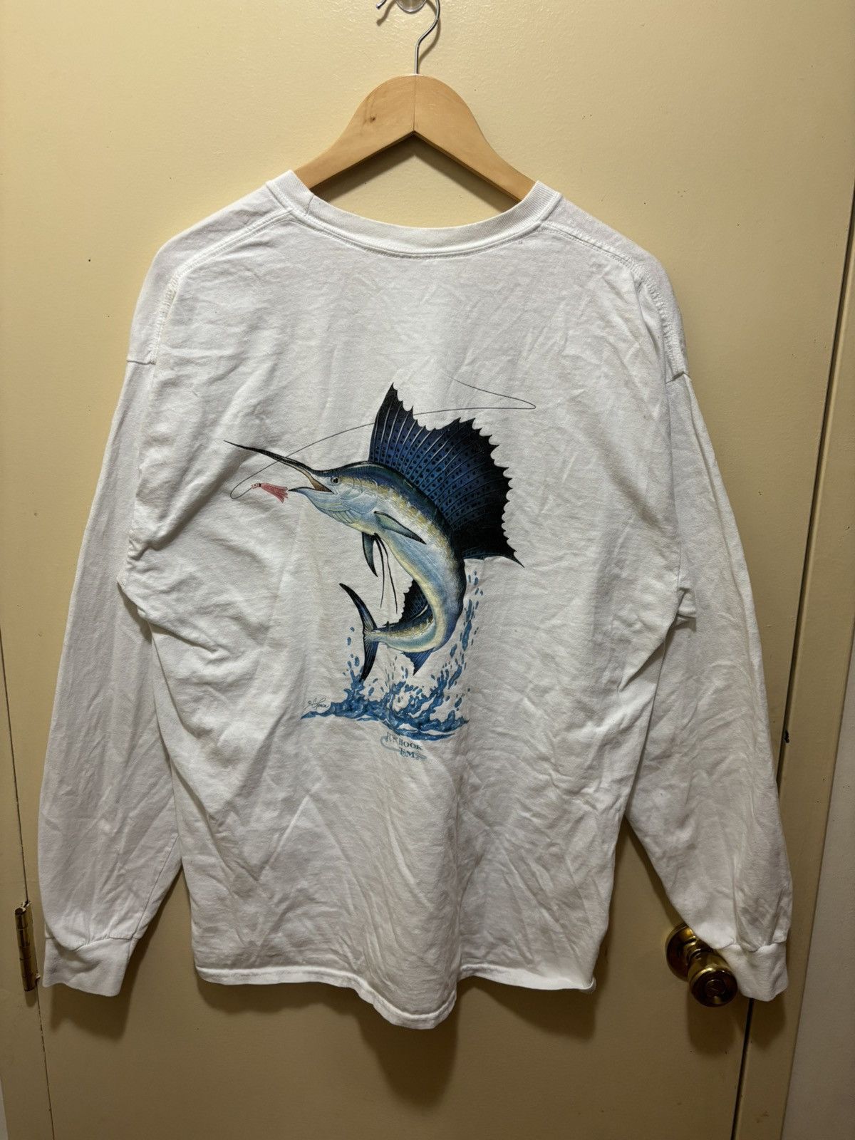 Gildan Just Hook Em T-shirt Vintage Swordfish Fishing Size US XL / EU 56 / 4 - 2 Thumbnail