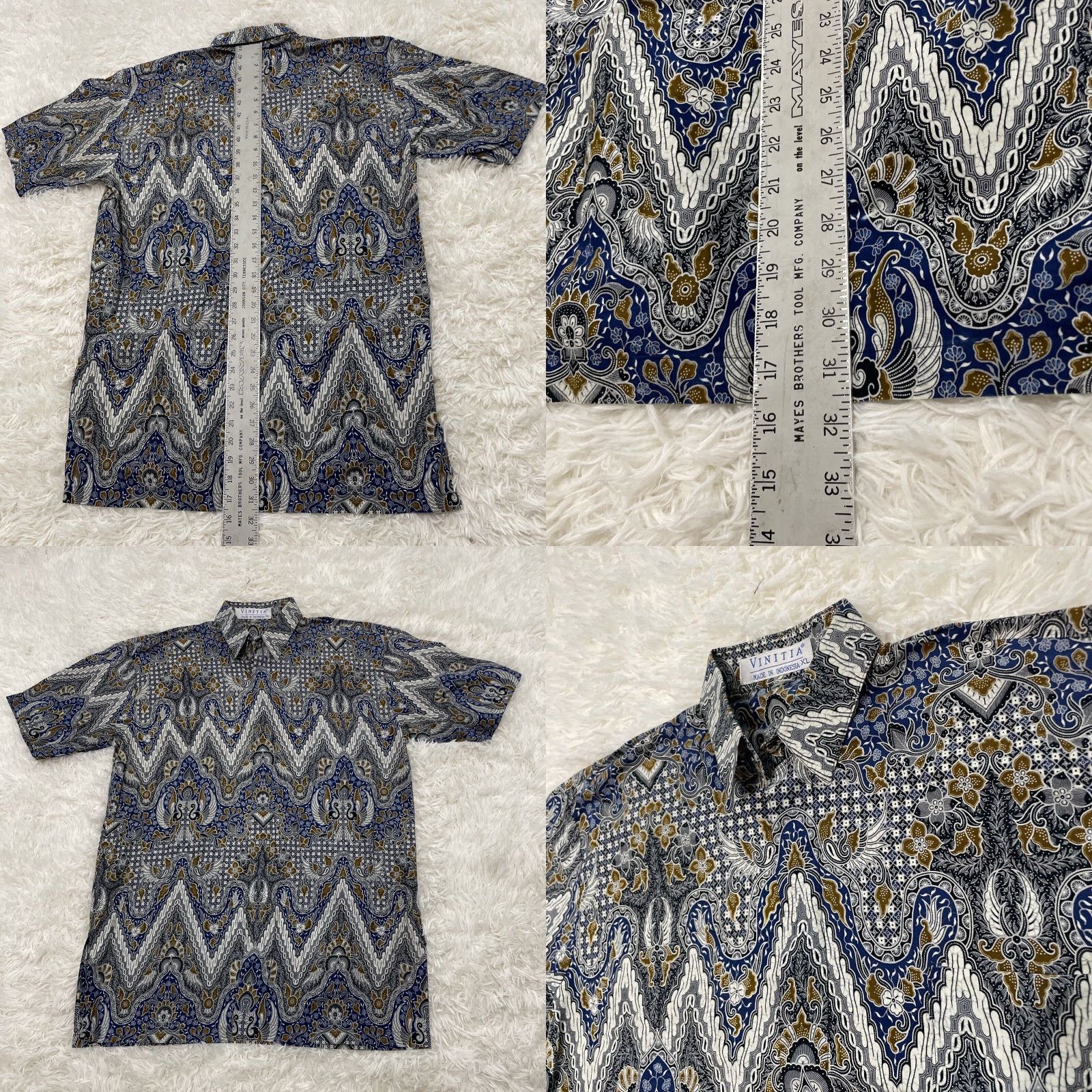 Vintage Vtg VINITIA Celestial Hidden Button Shirt Men XL 16.5 Blue Tribal Geometry Print Shirt Size US XL / EU 56 / 4 - 8 Thumbnail