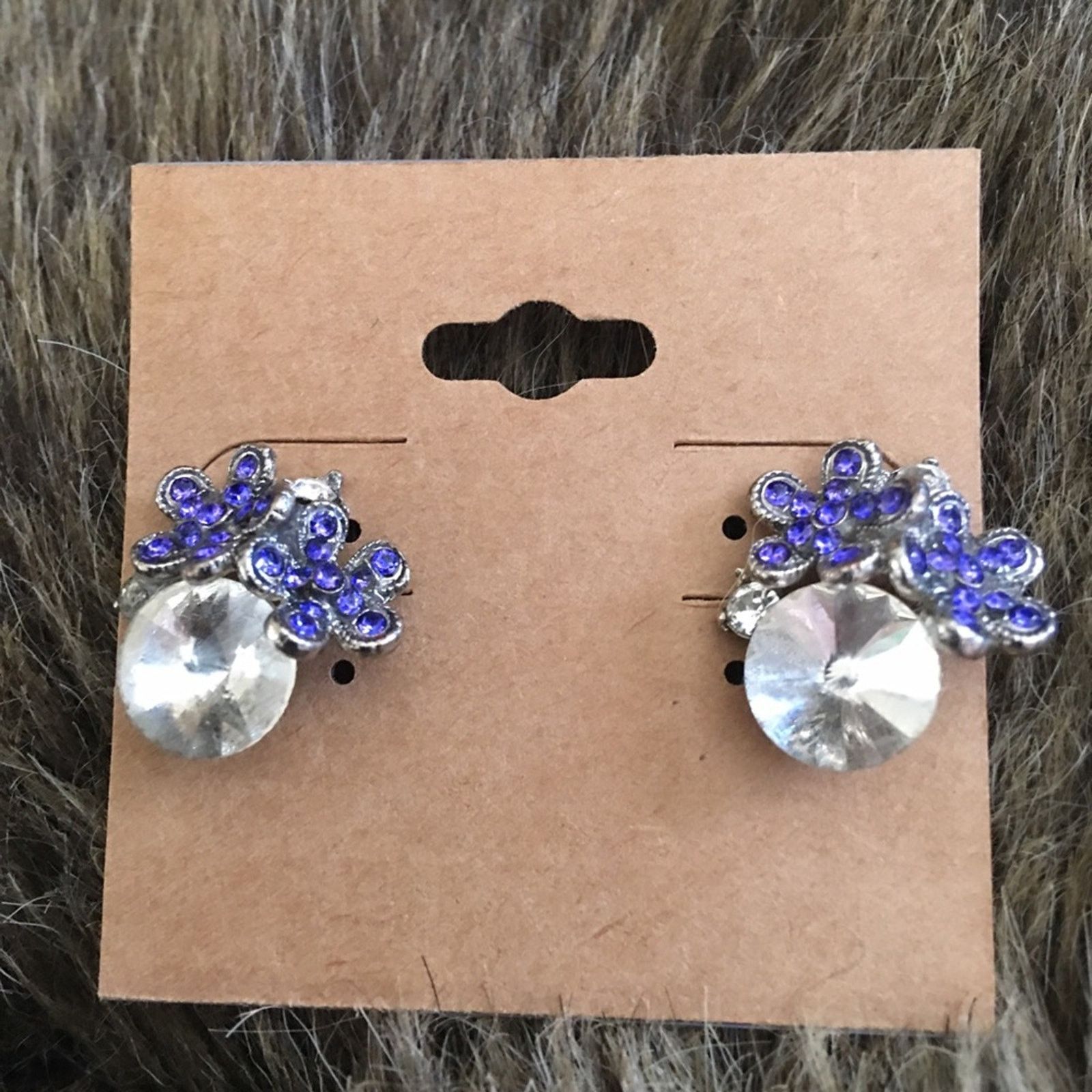 Vintage Vintage rivoli cut stone purple flower earrings Size ONE SIZE - 2 Thumbnail