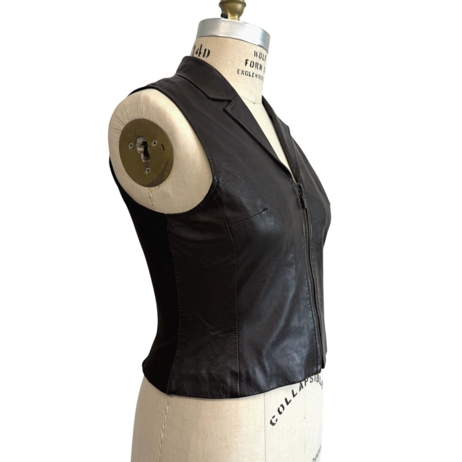Wilsons Leather 90s Bagatelle Brown Leather Vest Fitted Knit Back Size L Size L / US 10 / IT 46 - 8 Thumbnail