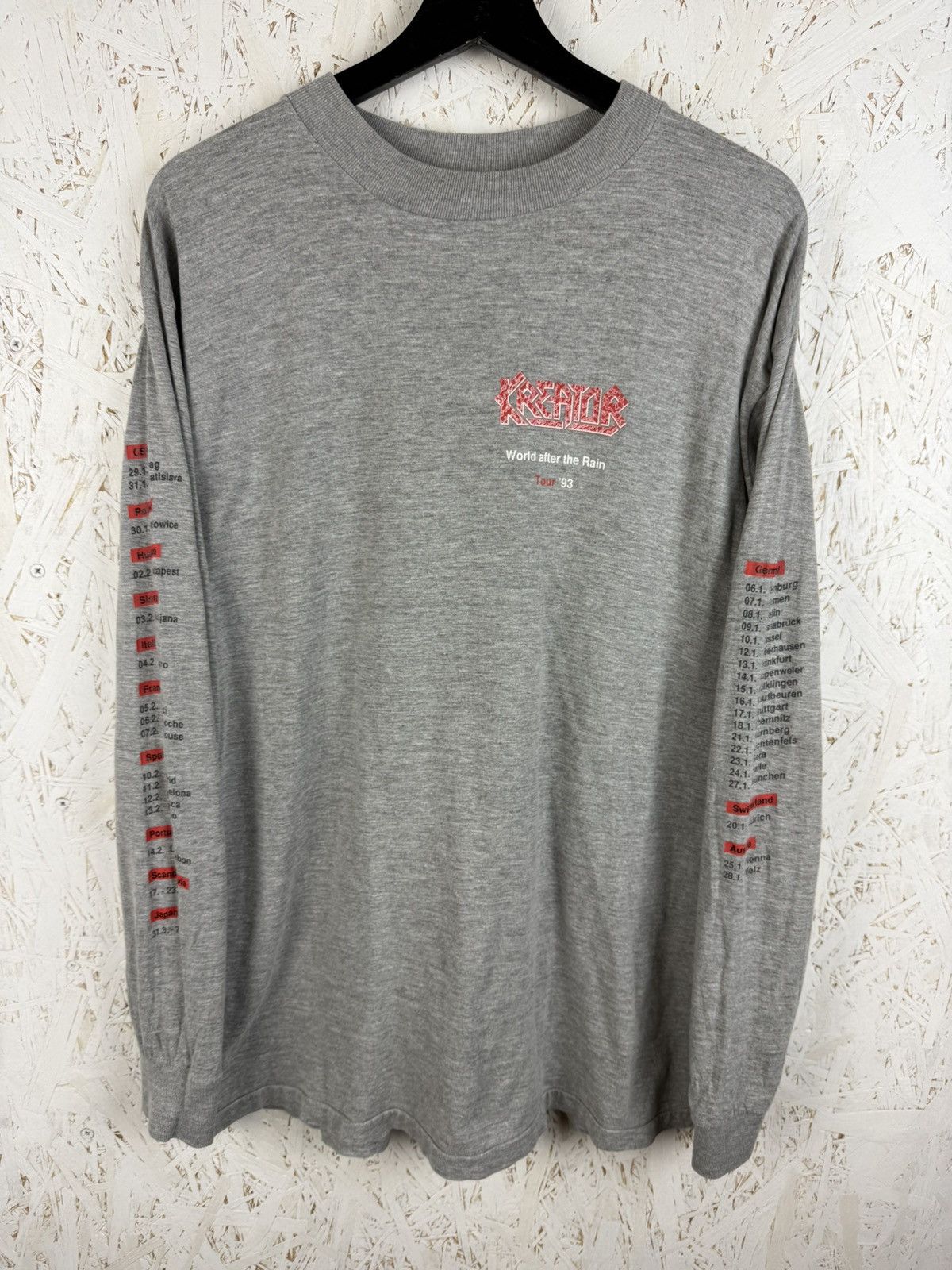 Band Tees 90s Kreator World After The Rain 1993 Thrash Metal L/S Grey Size US L / EU 52-54 / 3 - 6 Thumbnail