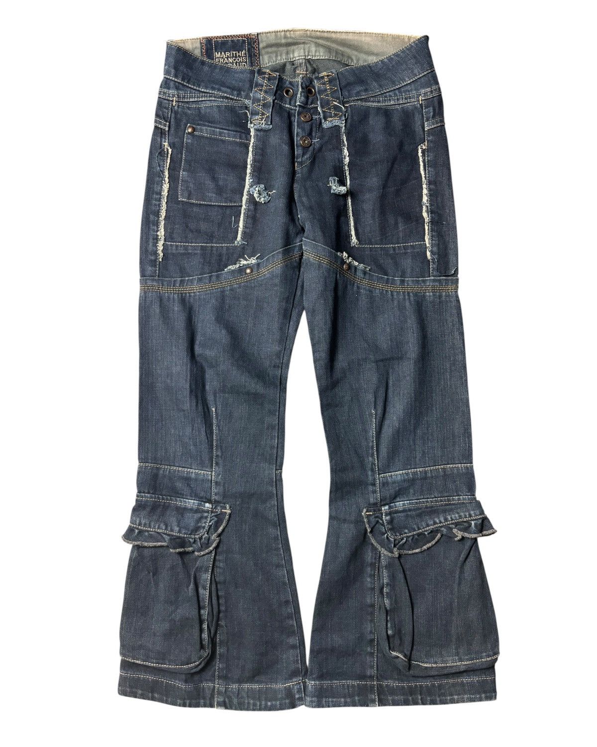 Marithe + Francois Girbaud 2000s Marithe Francois Girbaud Patchwork Flared Cargo Pants Size US 27 - 1 Thumbnail