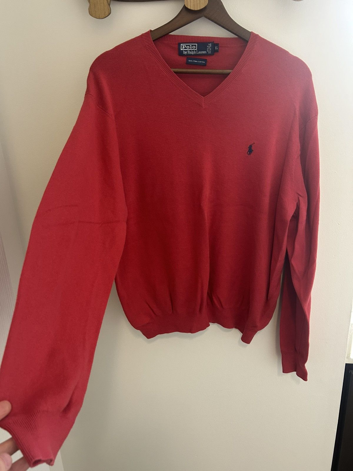 Polo Ralph Lauren Ralph Lauren Men's 100% Pima Cotton V-Neck Sweater in Red Size US XL / EU 56 / 4 - 3 Thumbnail