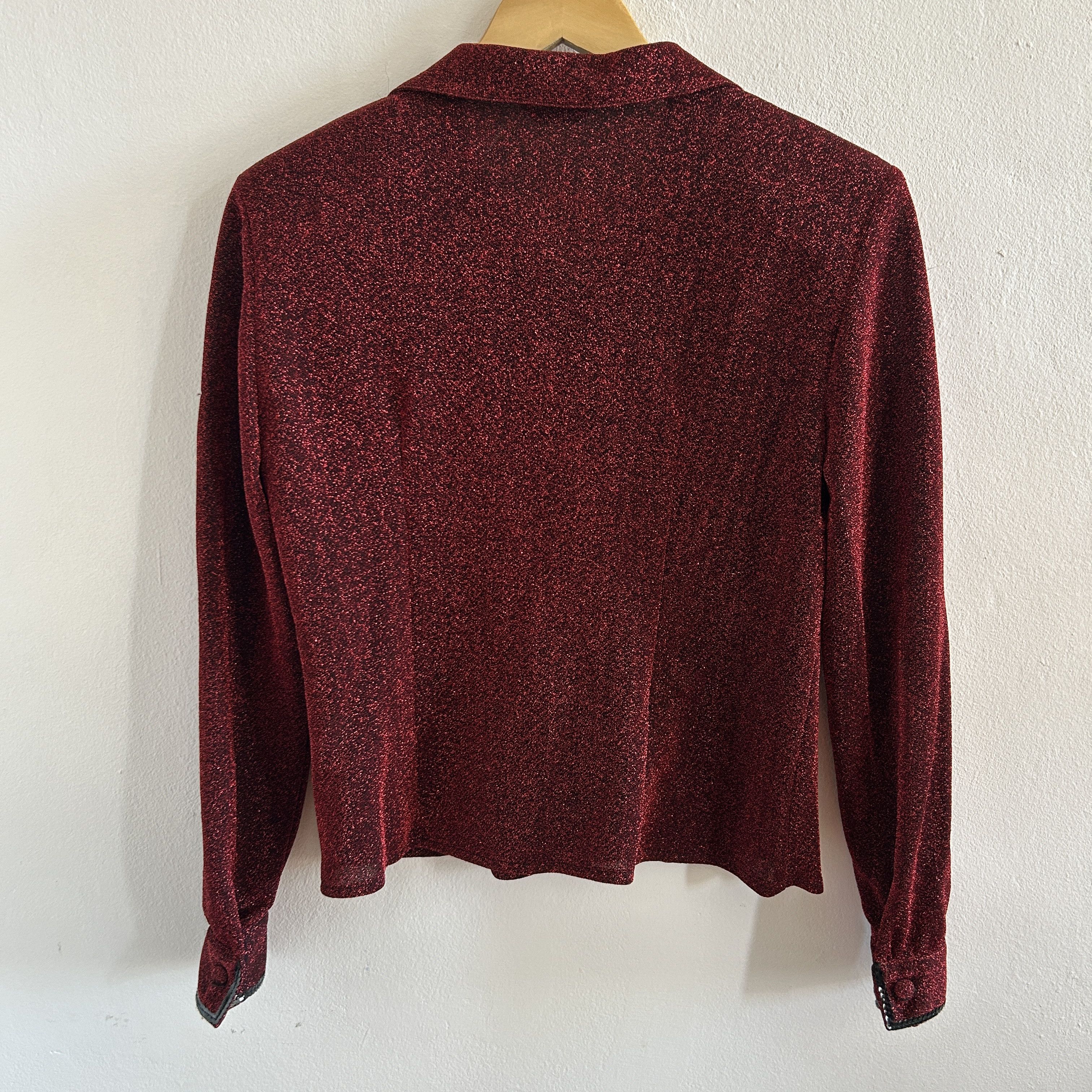 Vintage Vintage 90s Burgundy Glitter Zig Zag Front Blouse Size S / US 4 / IT 40 - 9 Thumbnail