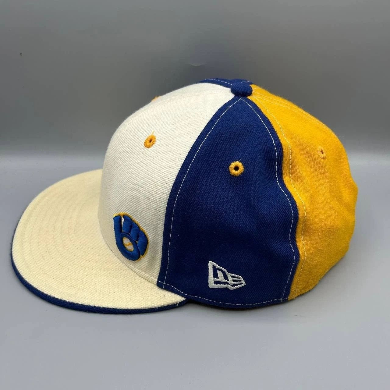 New Era Milwaukee Brewers Hat Men 7 1/4 Embroidered MLB Fitted Wool Size ONE SIZE - 7 Thumbnail