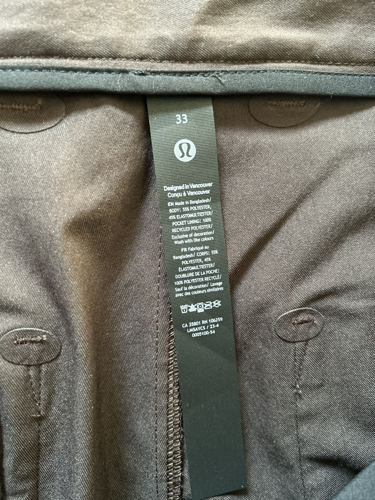 Lululemon slim tapered trouser size 33