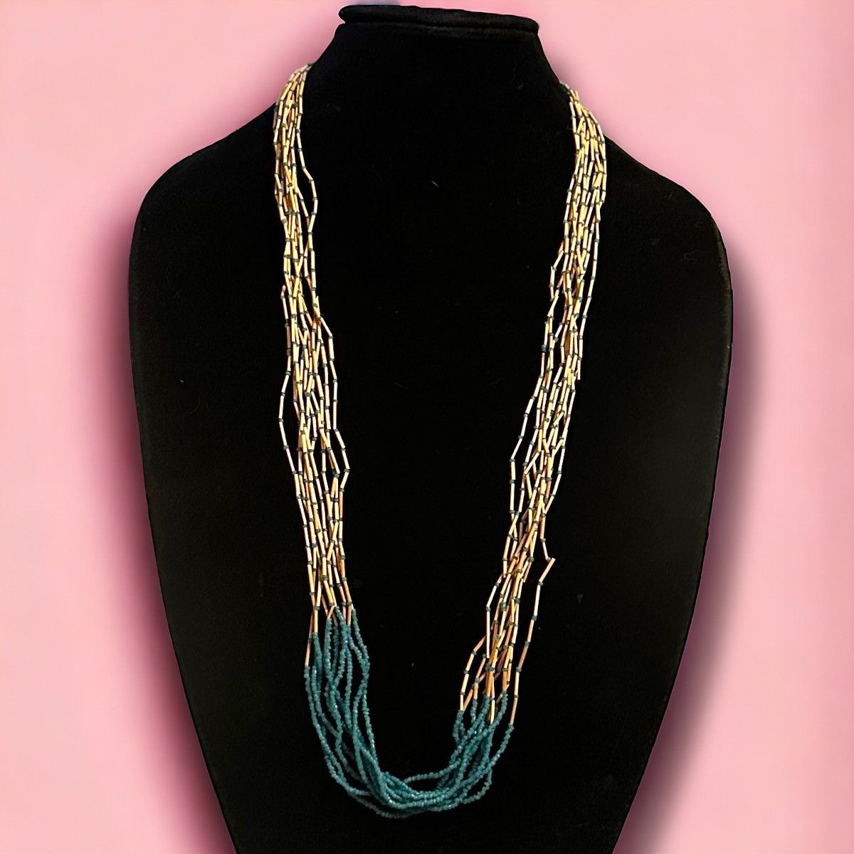 Vintage Vintage multi strand tan and turquoise bead necklace Size ONE SIZE - 1 Thumbnail