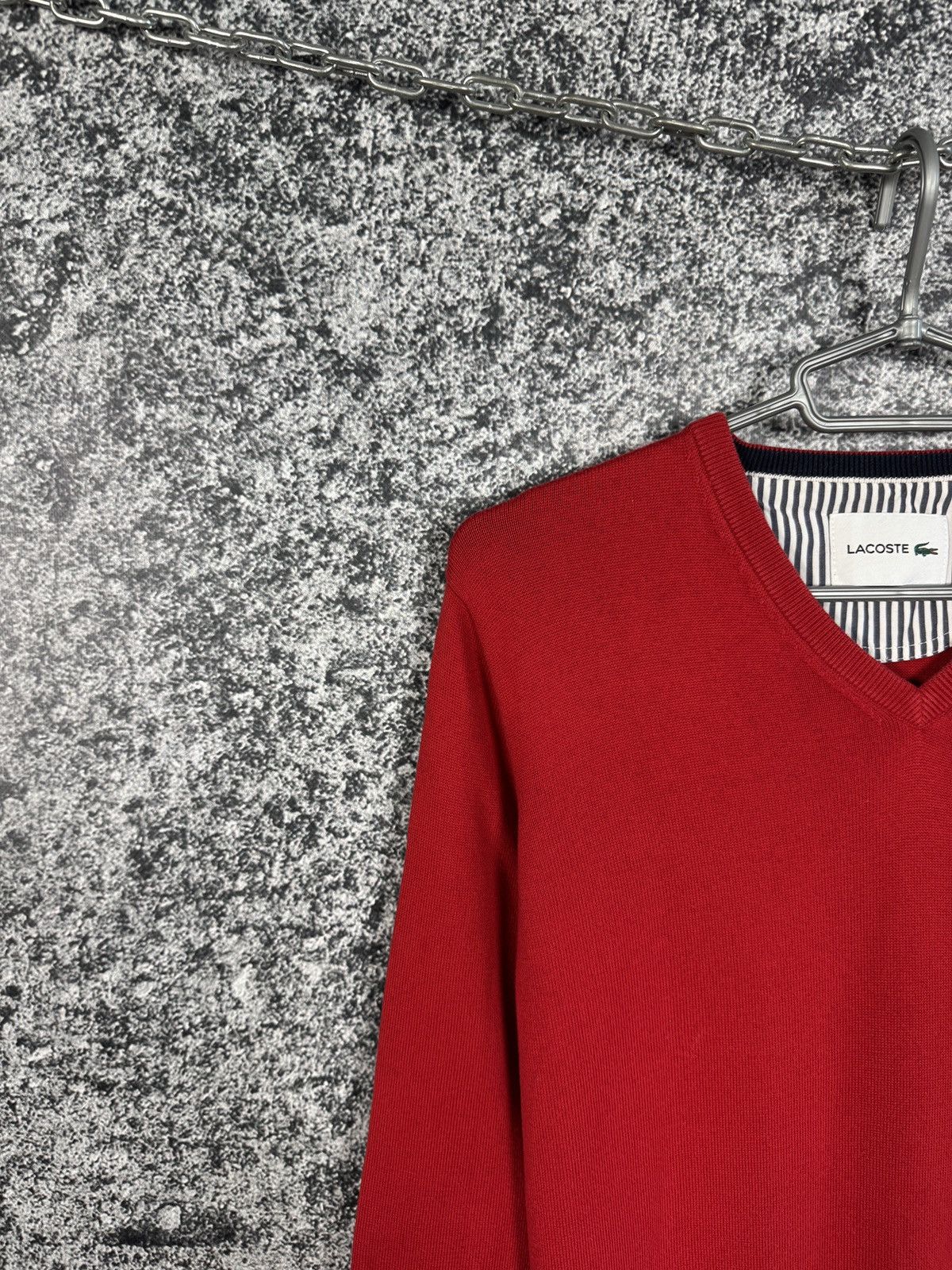 Lacoste Men’s Lacoste V-Neck Red Sweater Pullover Size 5 (Large) Size US L / EU 52-54 / 3 - 3 Thumbnail