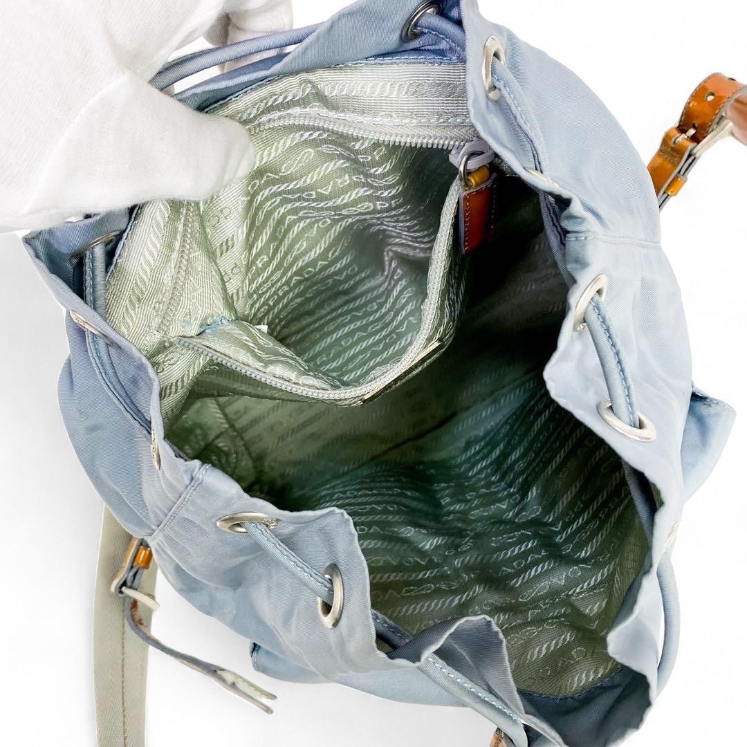 Prada Prada - Light Blue Nylon Leather Backpack Rucksack Size ONE SIZE - 8 Thumbnail